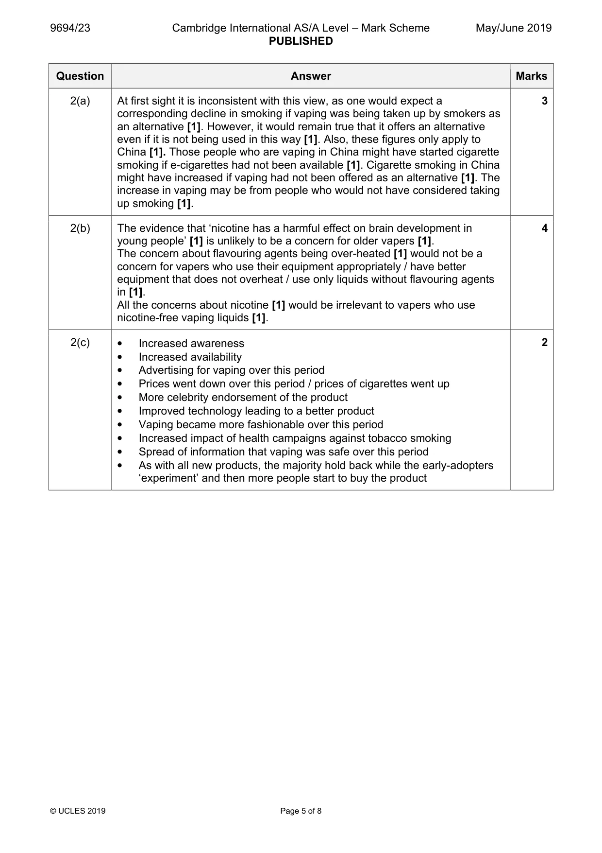 Mark scheme, page 5 of 8