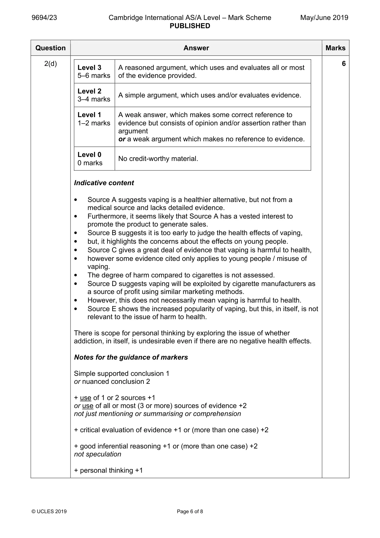 Mark scheme, page 6 of 8