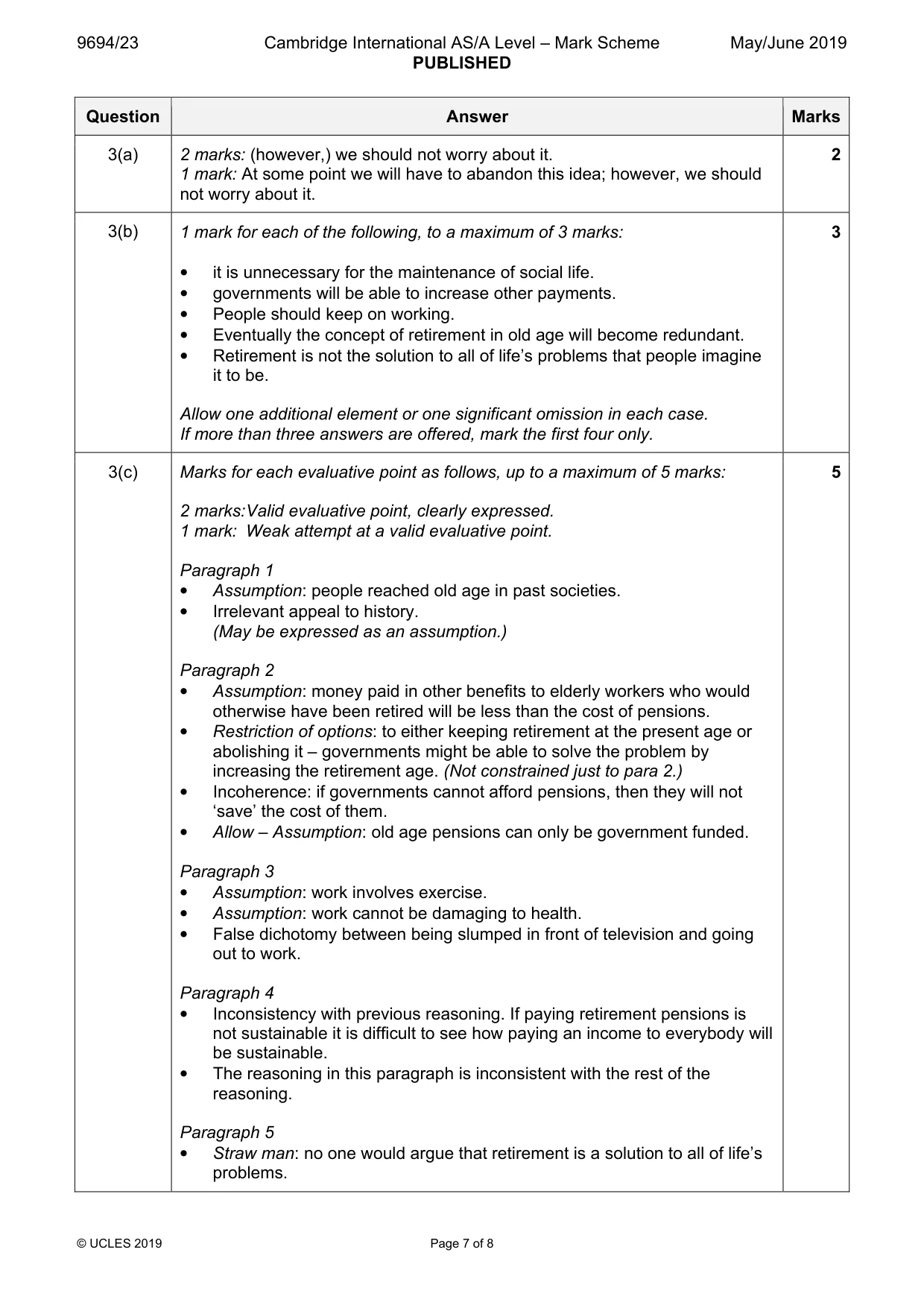 Mark scheme, page 7 of 8