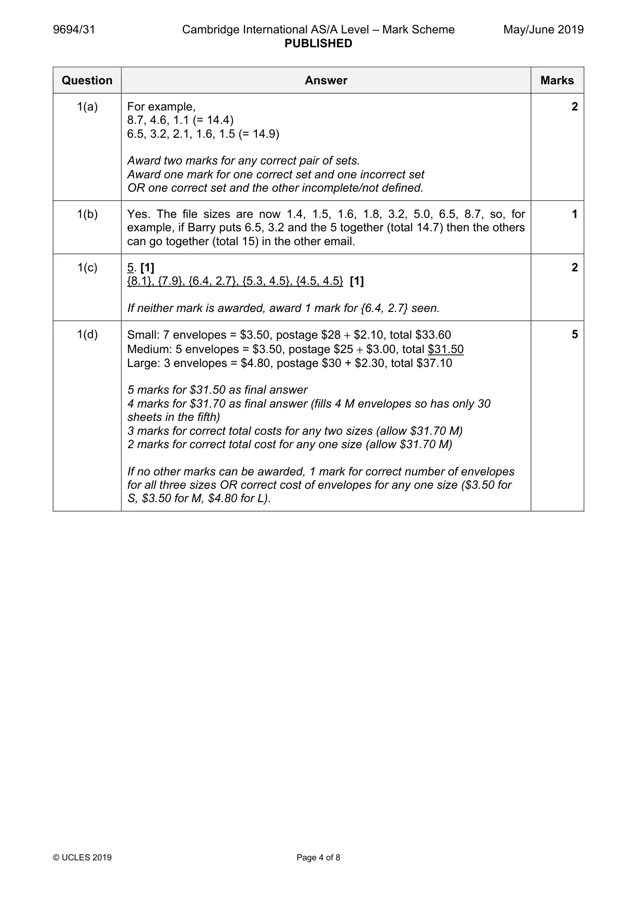 Mark scheme, page 4 of 8