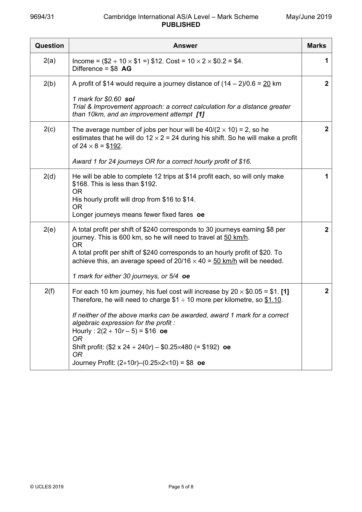 Mark scheme, page 5 of 8