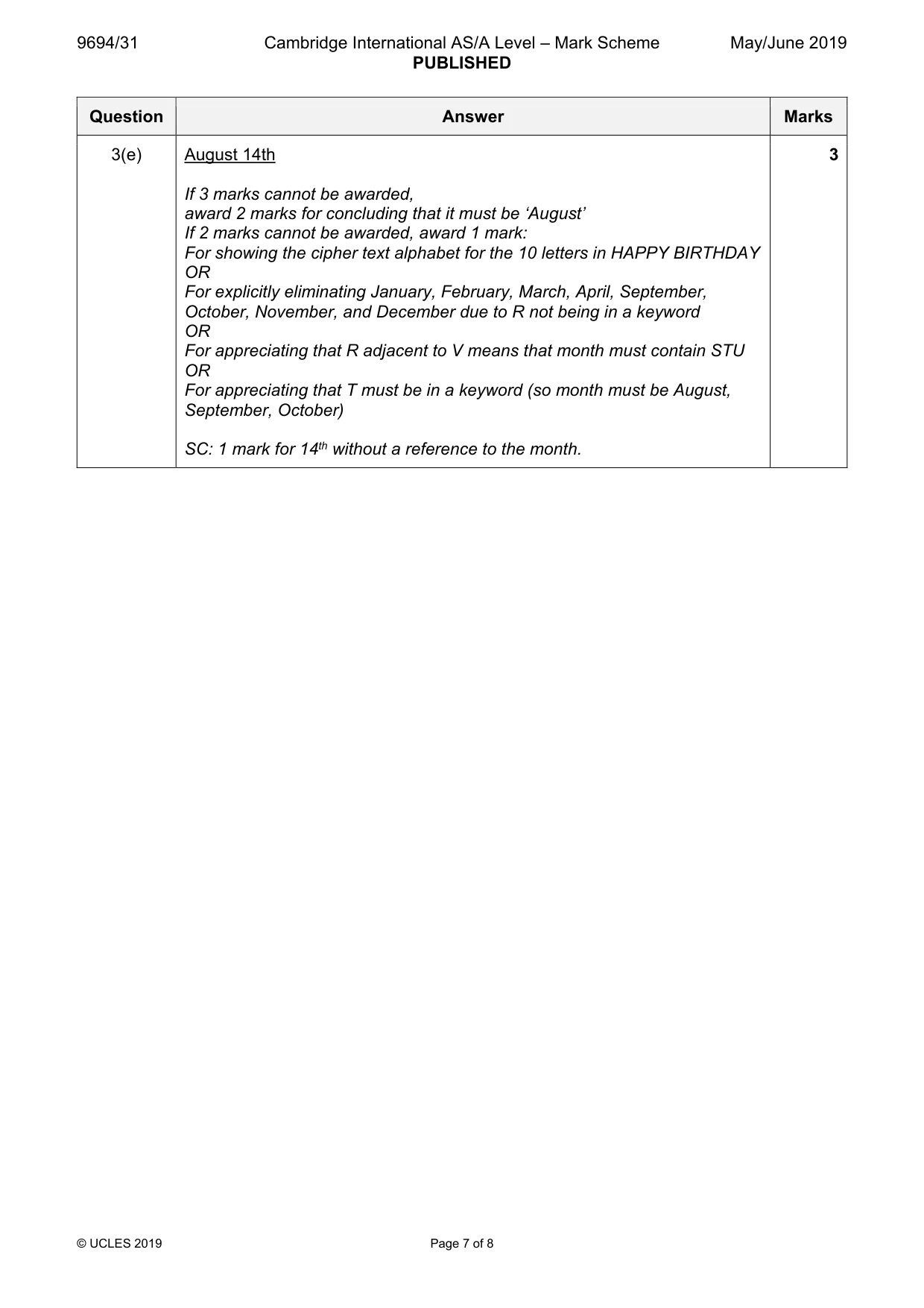 Mark scheme, page 7 of 8