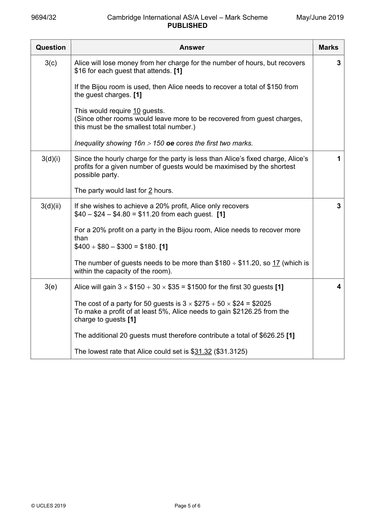 Mark scheme, page 5 of 6