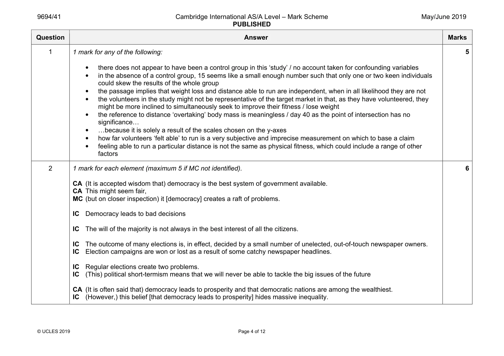 Mark scheme, page 4 of 12