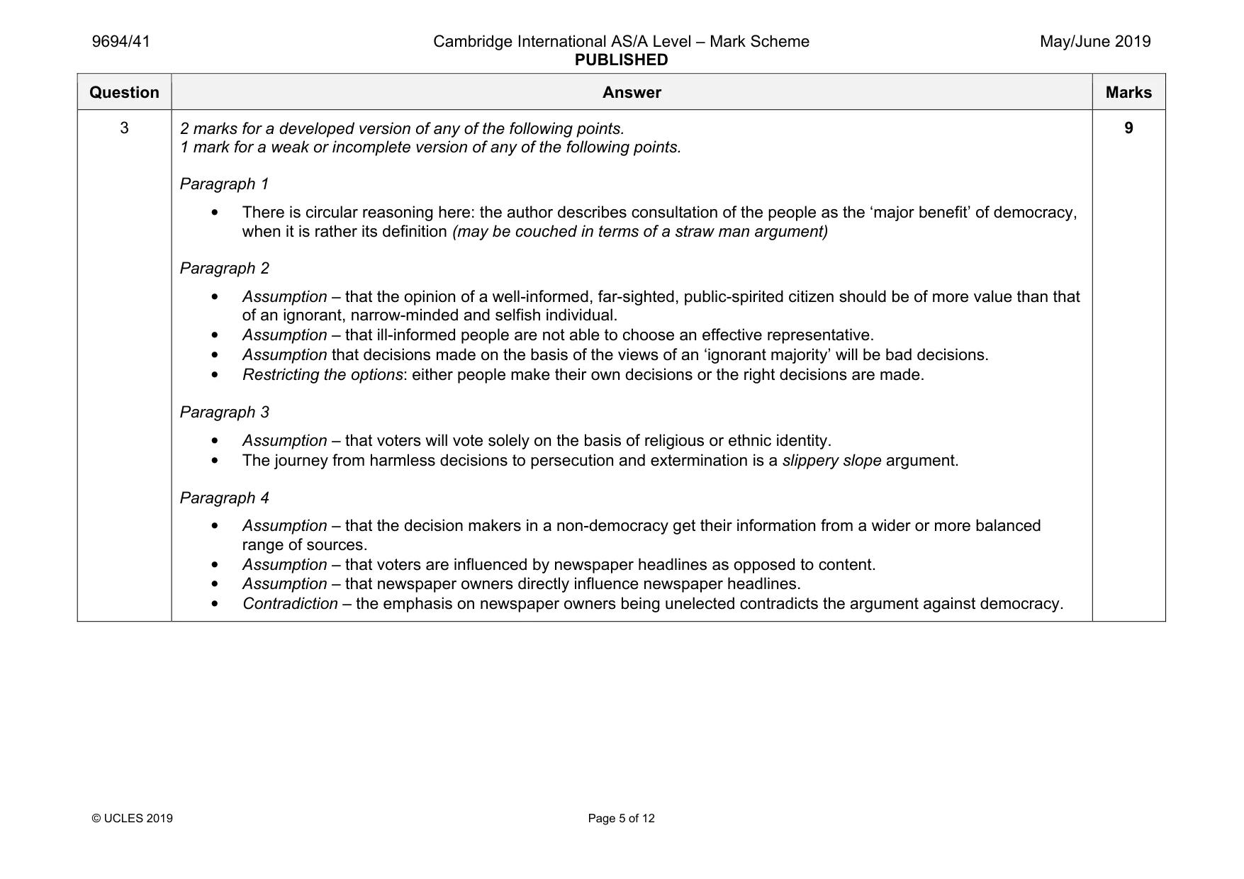 Mark scheme, page 5 of 12
