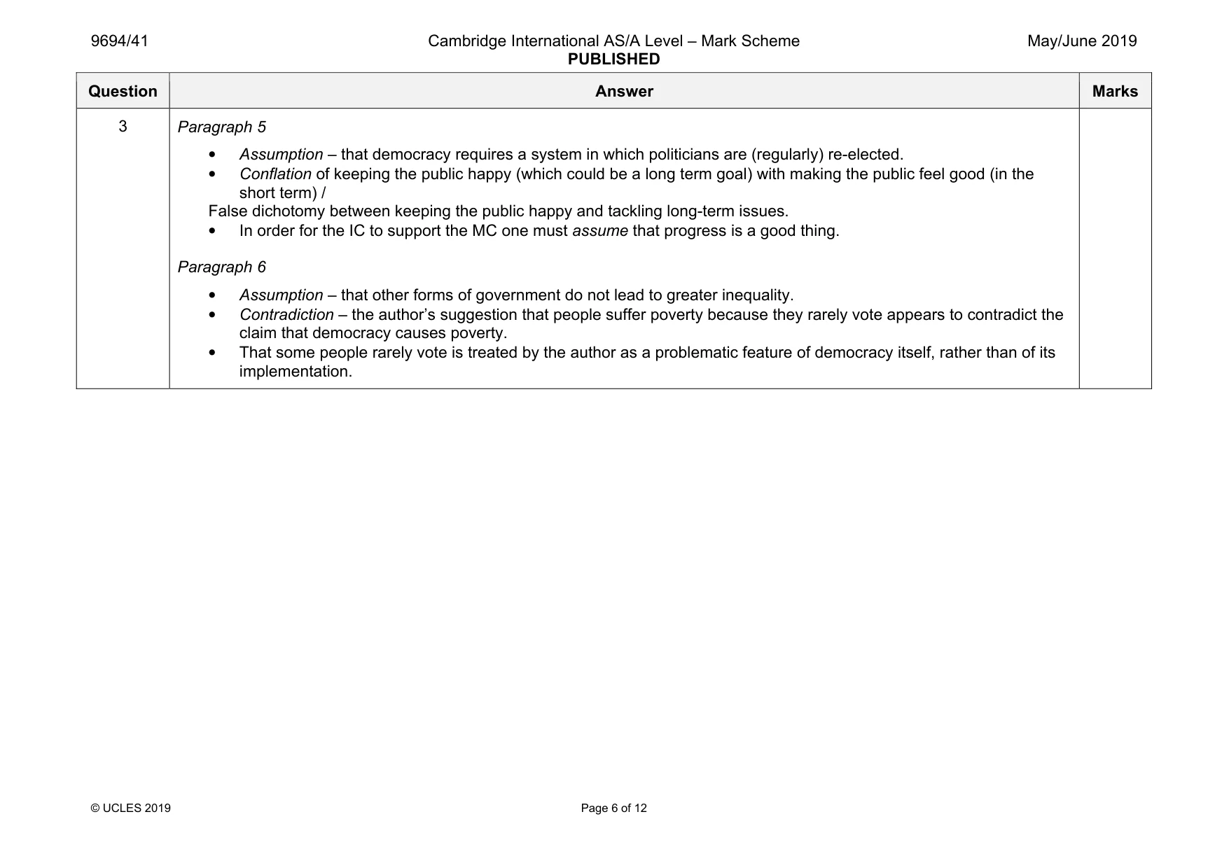 Mark scheme, page 6 of 12