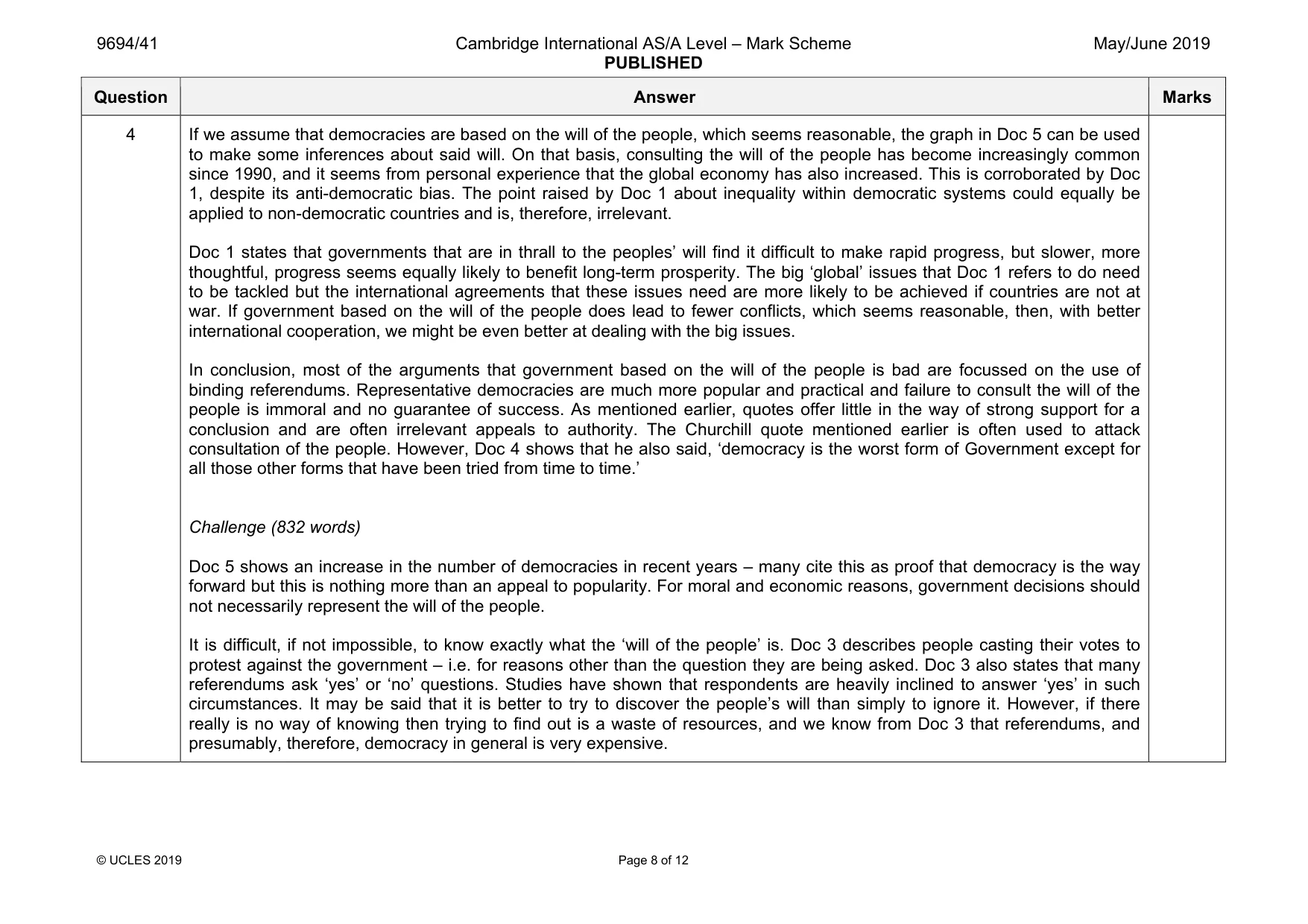 Mark scheme, page 8 of 12