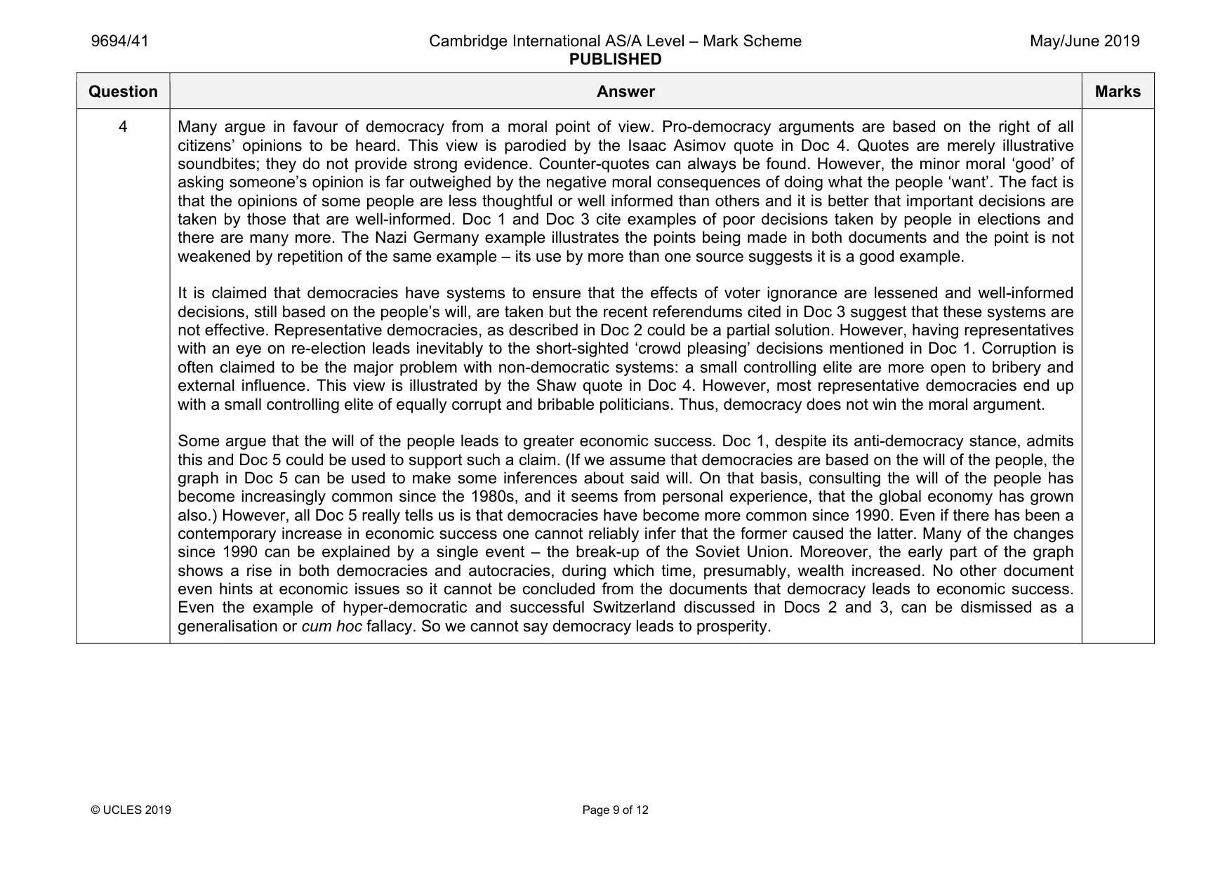 Mark scheme, page 9 of 12