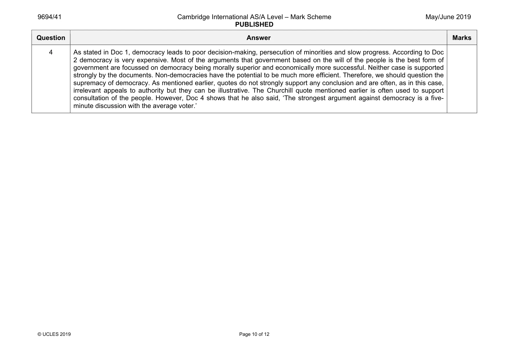 Mark scheme, page 10 of 12