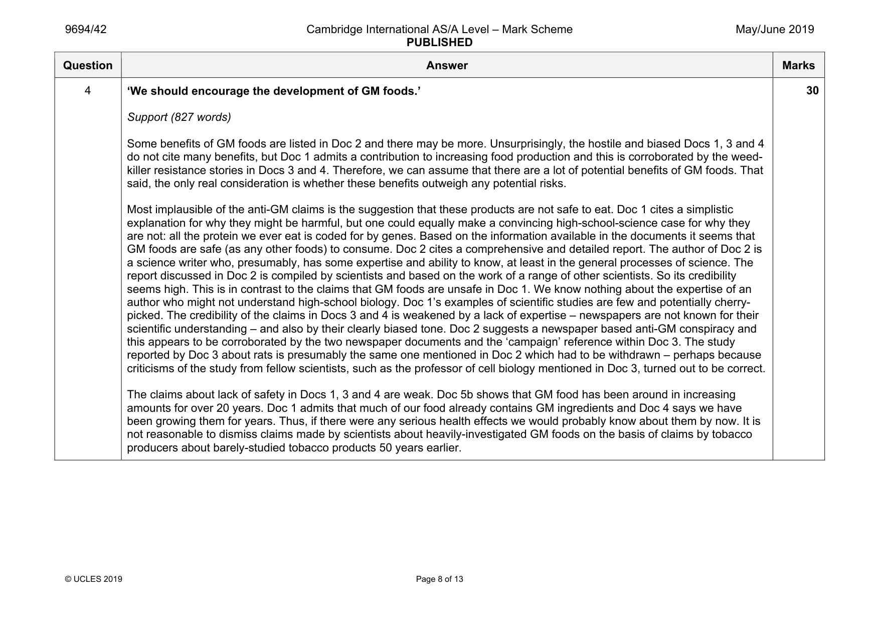 Mark scheme, page 8 of 13