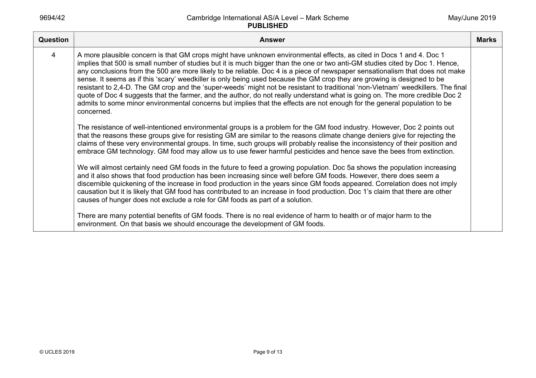 Mark scheme, page 9 of 13