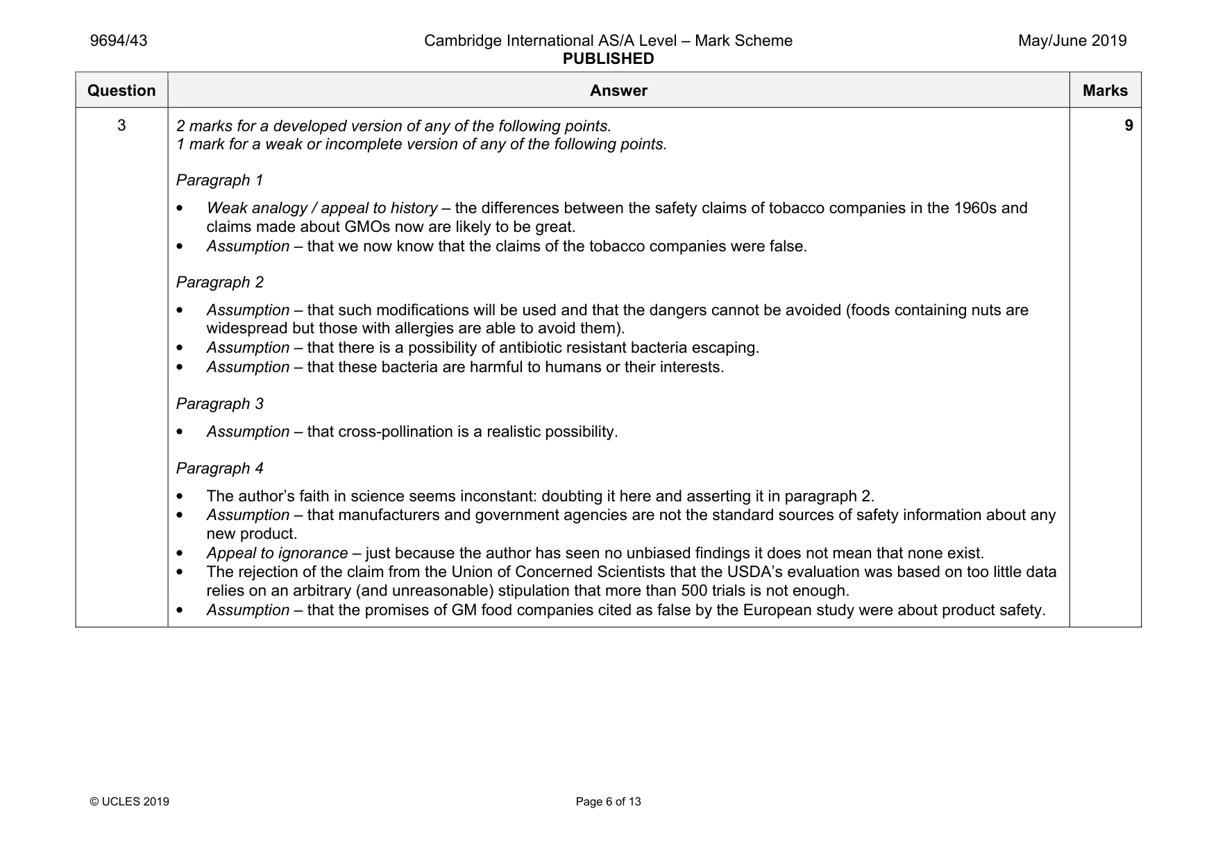 Mark scheme, page 6 of 13