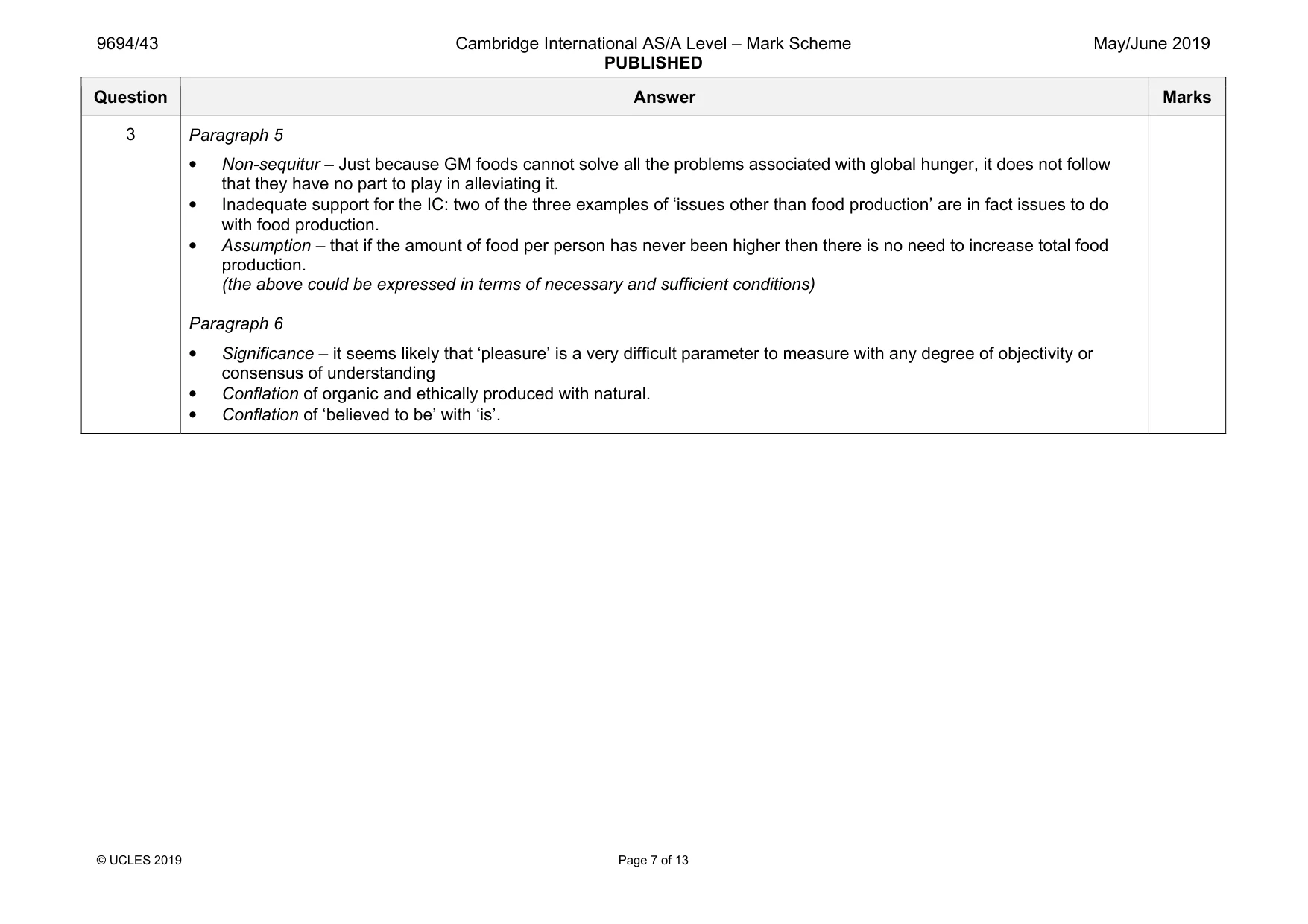 Mark scheme, page 7 of 13