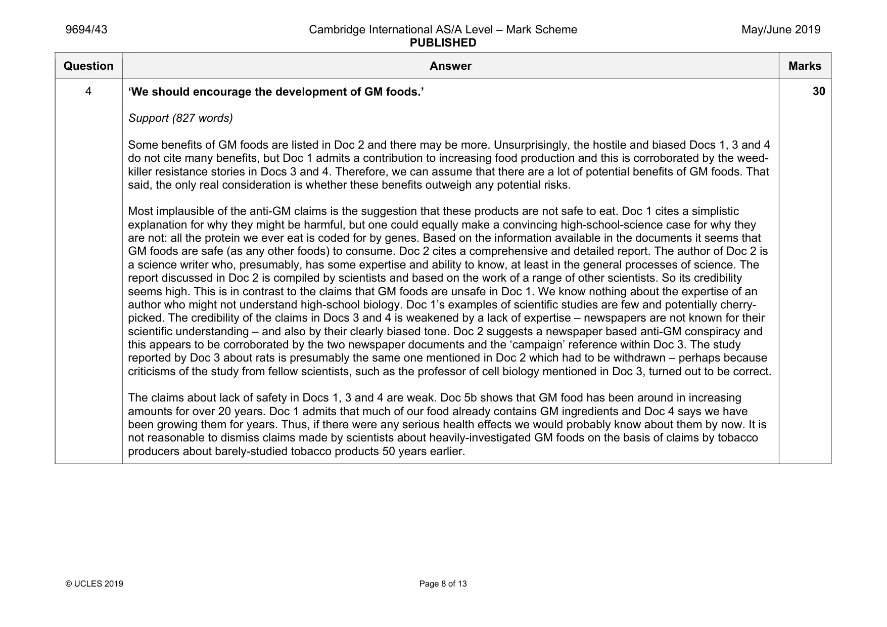 Mark scheme, page 8 of 13