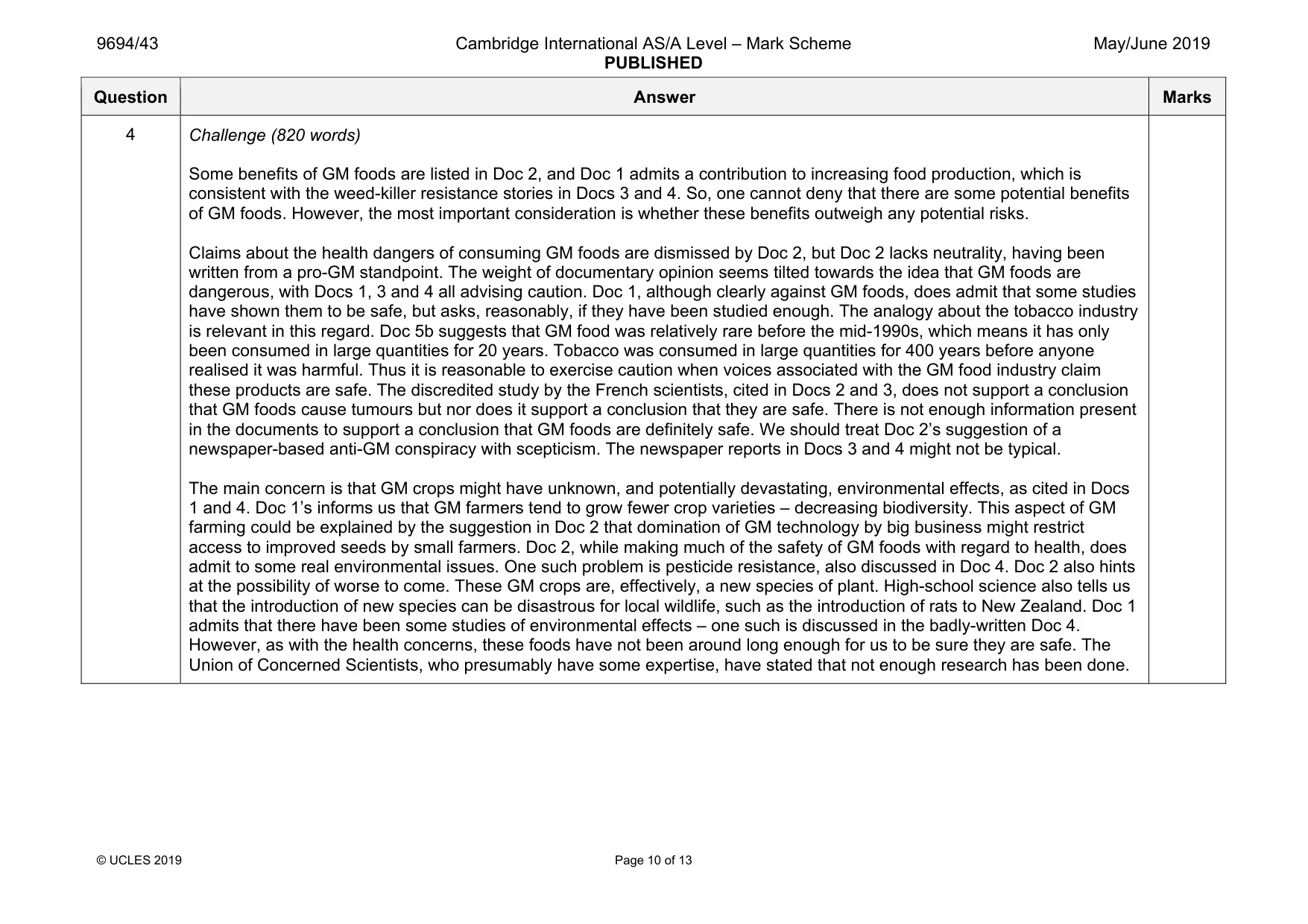 Mark scheme, page 10 of 13