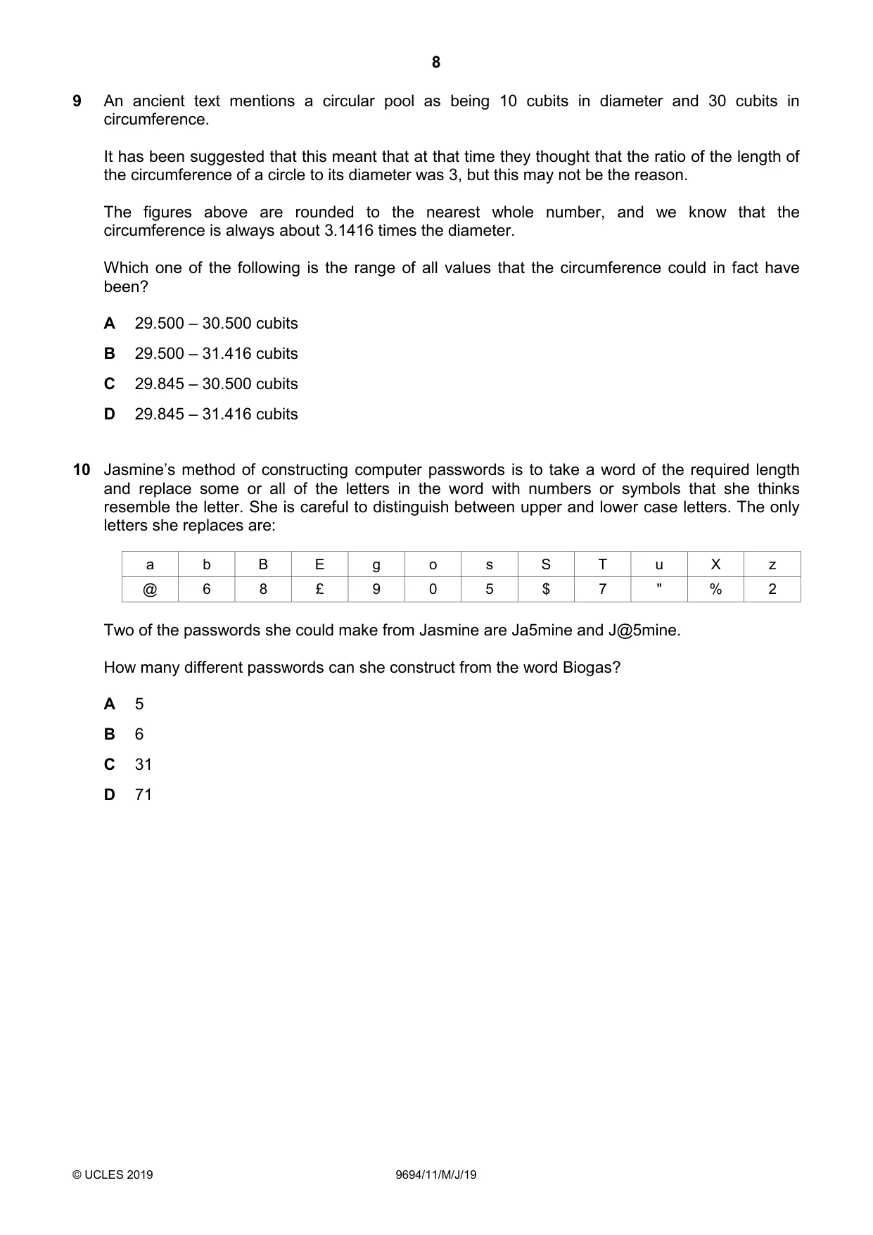 Cambridge A Level Thinking Skills 9694 2019 May/June Paper 1 · Variant 1 question paper, page 8 of 24