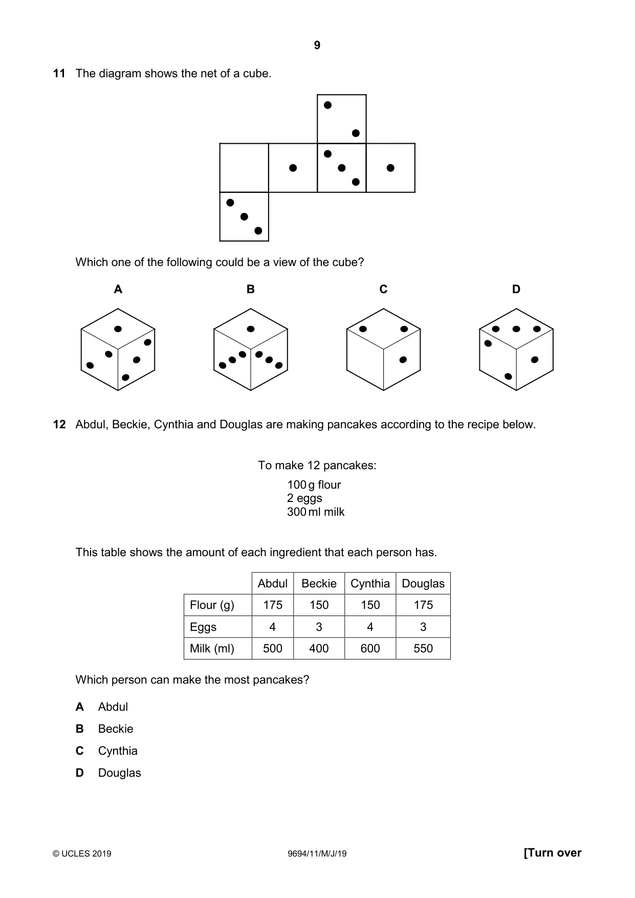 Cambridge A Level Thinking Skills 9694 2019 May/June Paper 1 · Variant 1 question paper, page 9 of 24