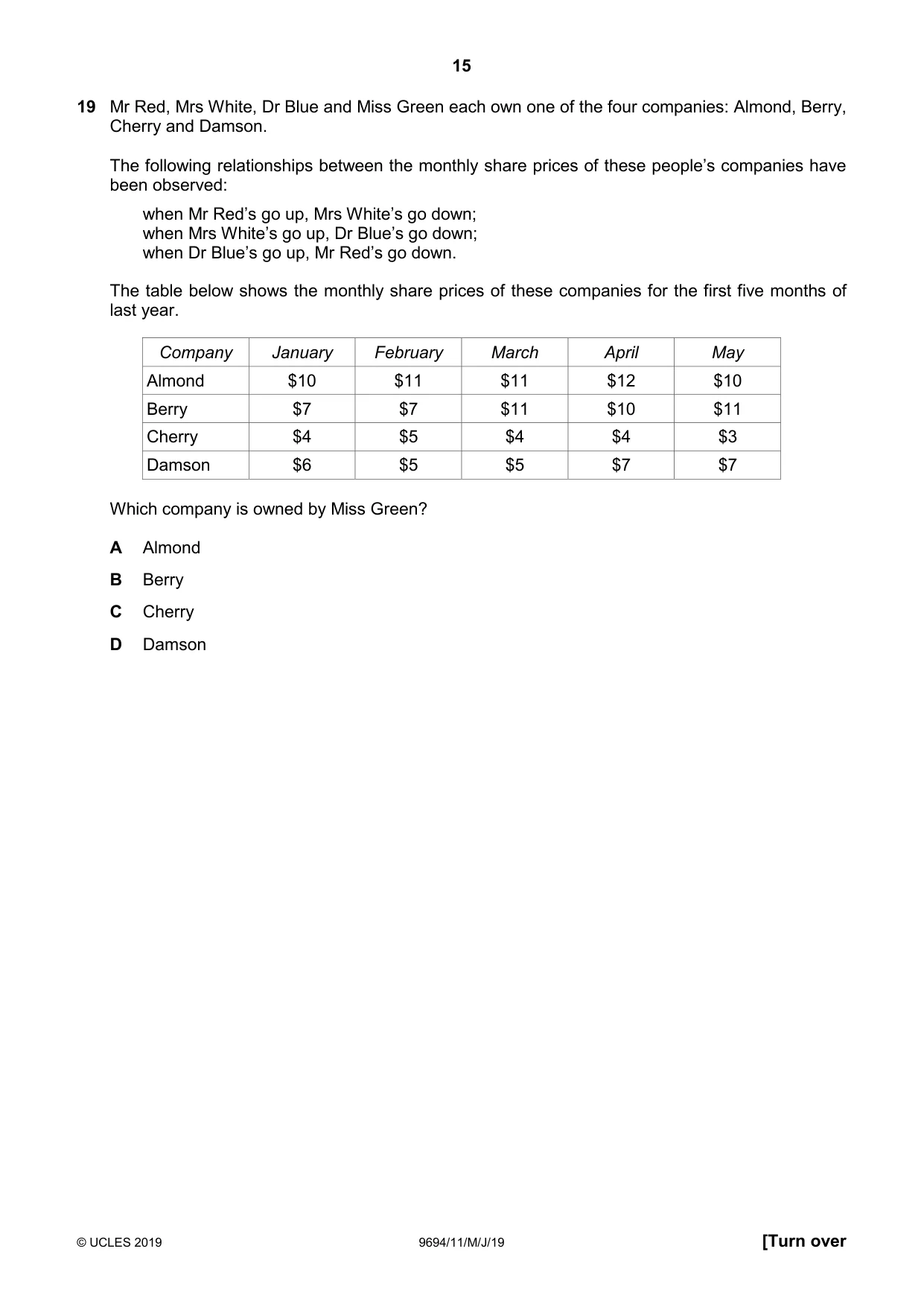 Cambridge A Level Thinking Skills 9694 2019 May/June Paper 1 · Variant 1 question paper, page 15 of 24