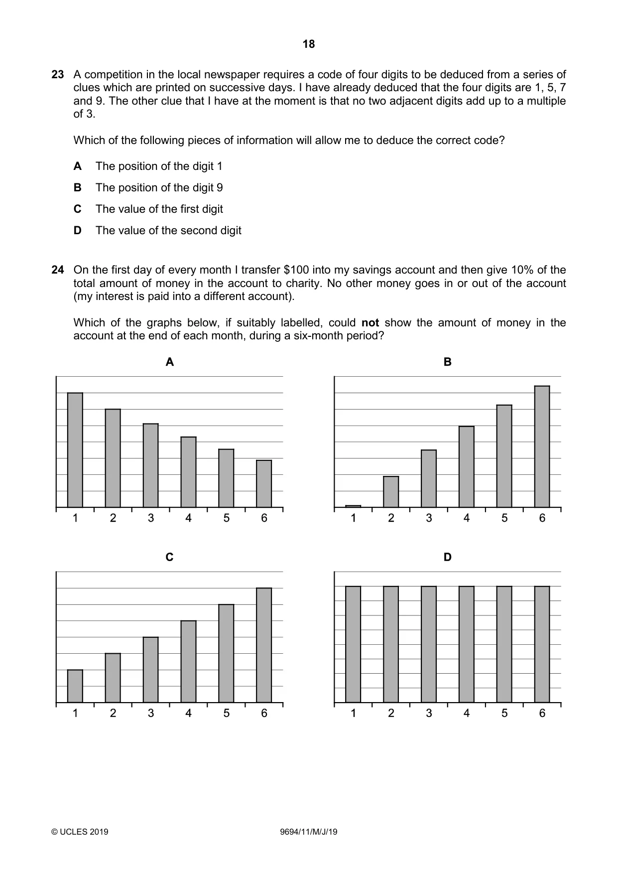 Cambridge A Level Thinking Skills 9694 2019 May/June Paper 1 · Variant 1 question paper, page 18 of 24