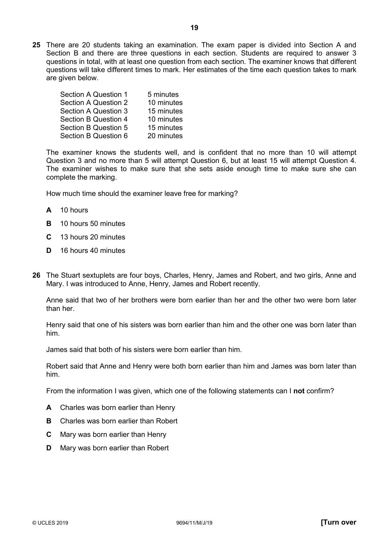 Cambridge A Level Thinking Skills 9694 2019 May/June Paper 1 · Variant 1 question paper, page 19 of 24