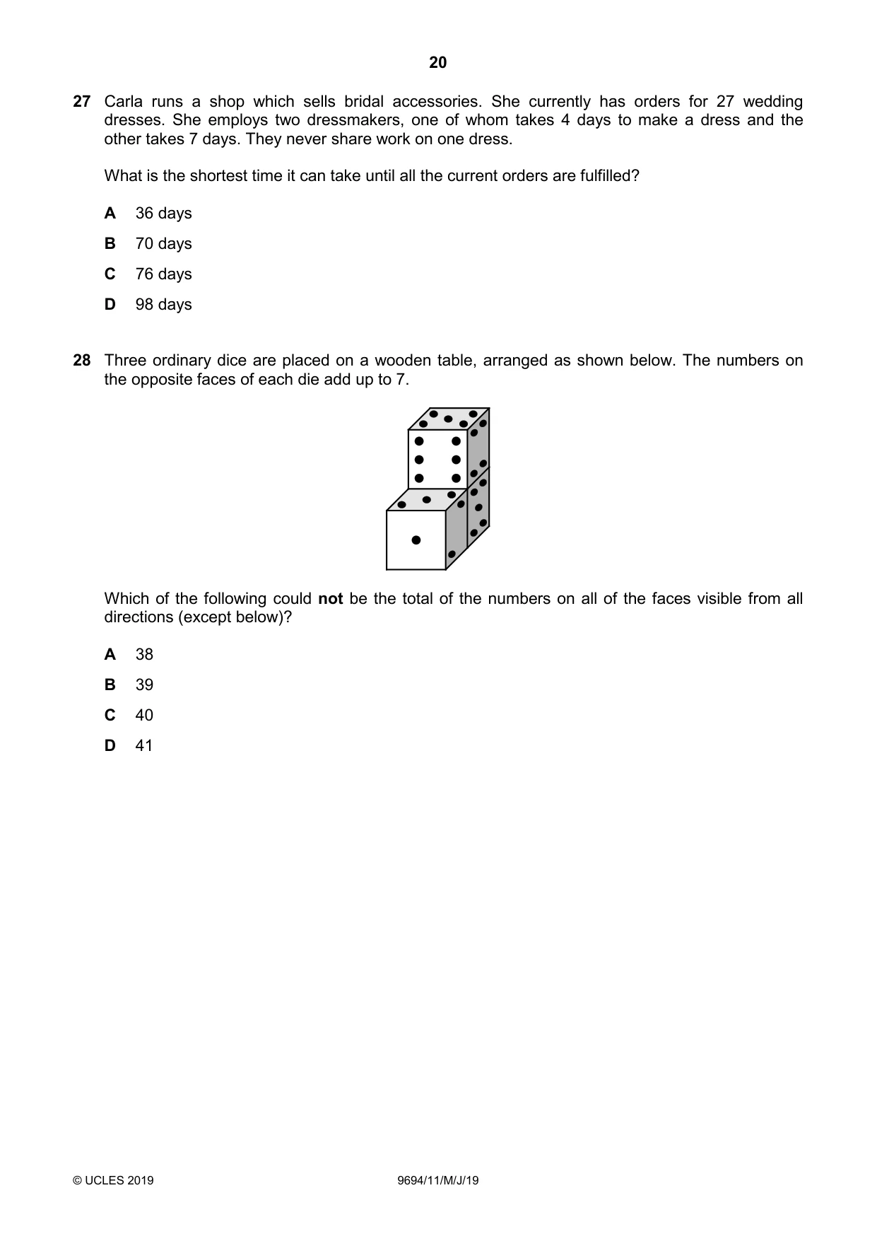 Cambridge A Level Thinking Skills 9694 2019 May/June Paper 1 · Variant 1 question paper, page 20 of 24