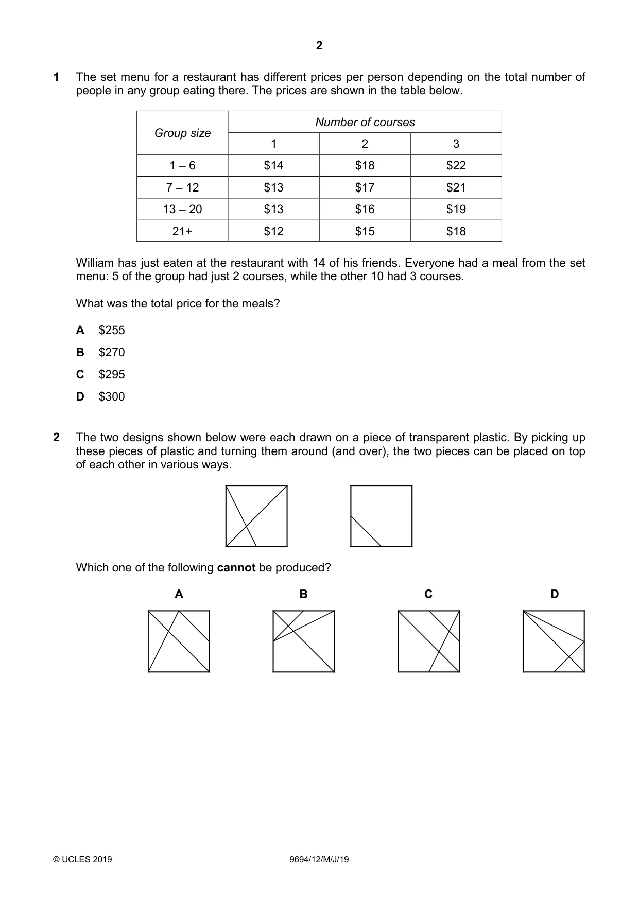 Cambridge A Level Thinking Skills 9694 2019 May/June Paper 1 · Variant 2 question paper, page 2 of 24