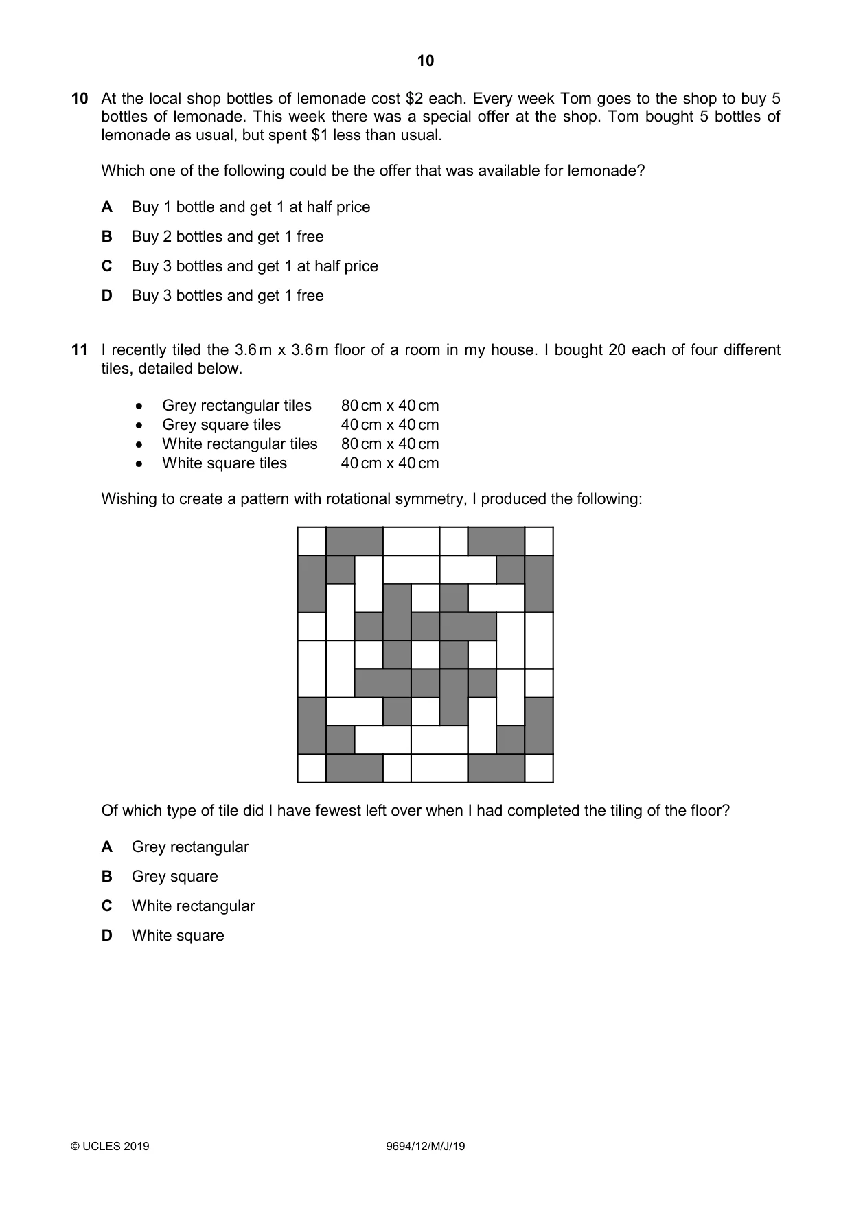 Cambridge A Level Thinking Skills 9694 2019 May/June Paper 1 · Variant 2 question paper, page 10 of 24