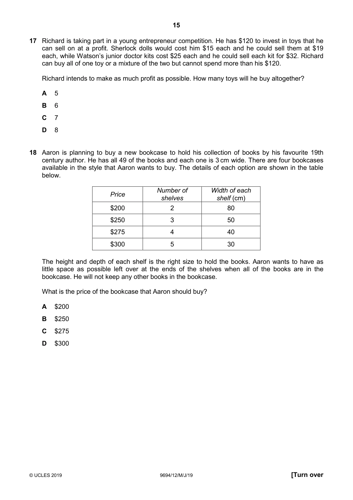 Cambridge A Level Thinking Skills 9694 2019 May/June Paper 1 · Variant 2 question paper, page 15 of 24