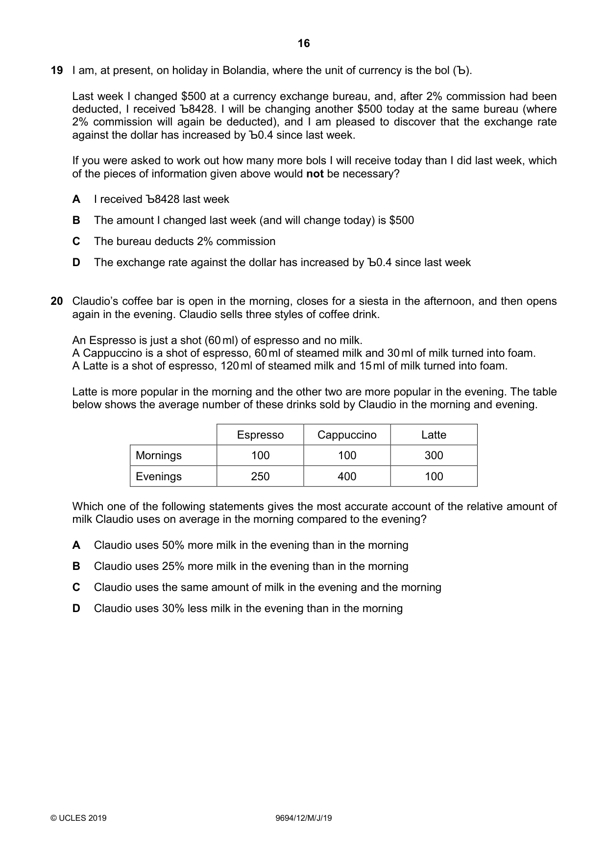 Cambridge A Level Thinking Skills 9694 2019 May/June Paper 1 · Variant 2 question paper, page 16 of 24