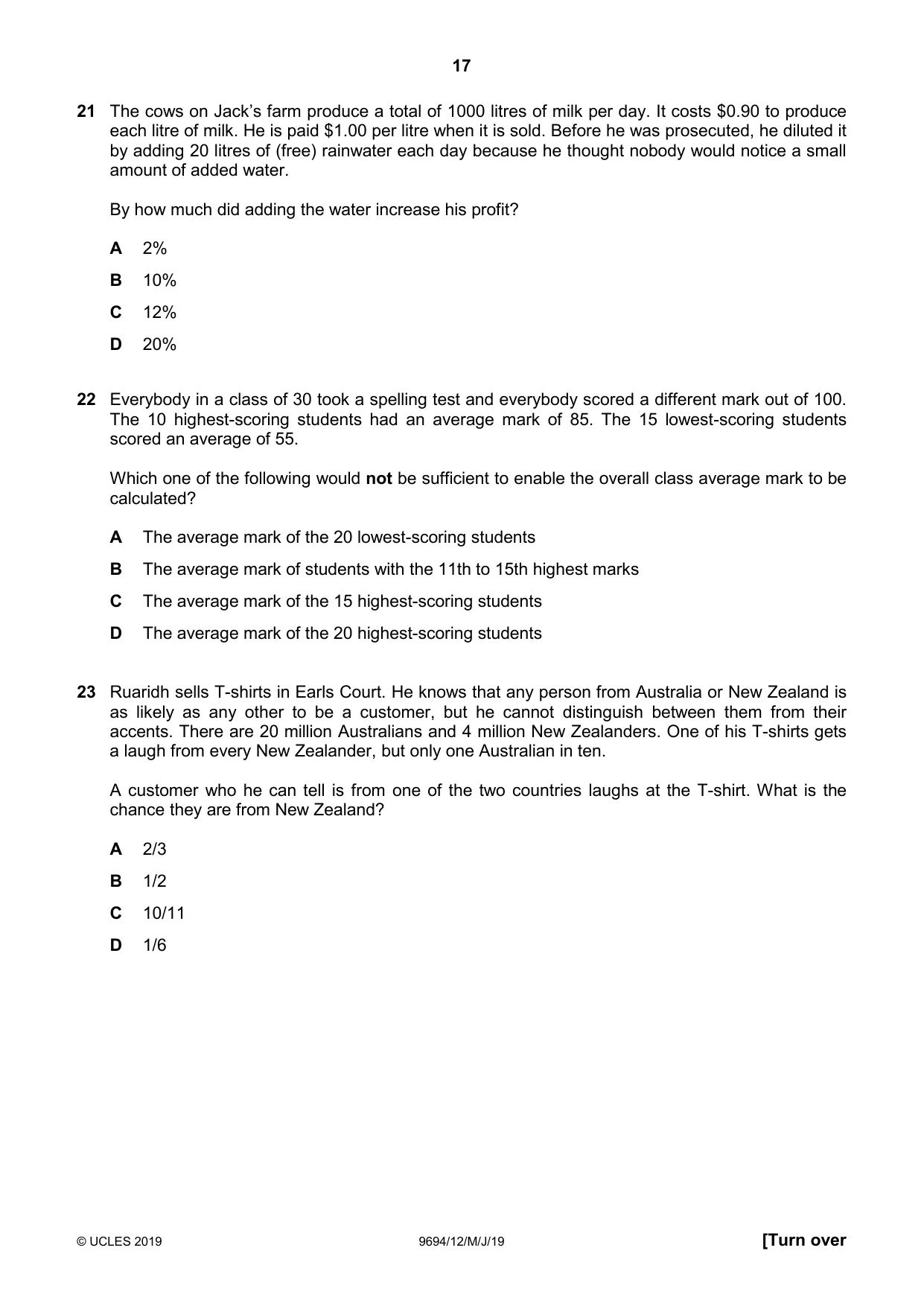 Cambridge A Level Thinking Skills 9694 2019 May/June Paper 1 · Variant 2 question paper, page 17 of 24