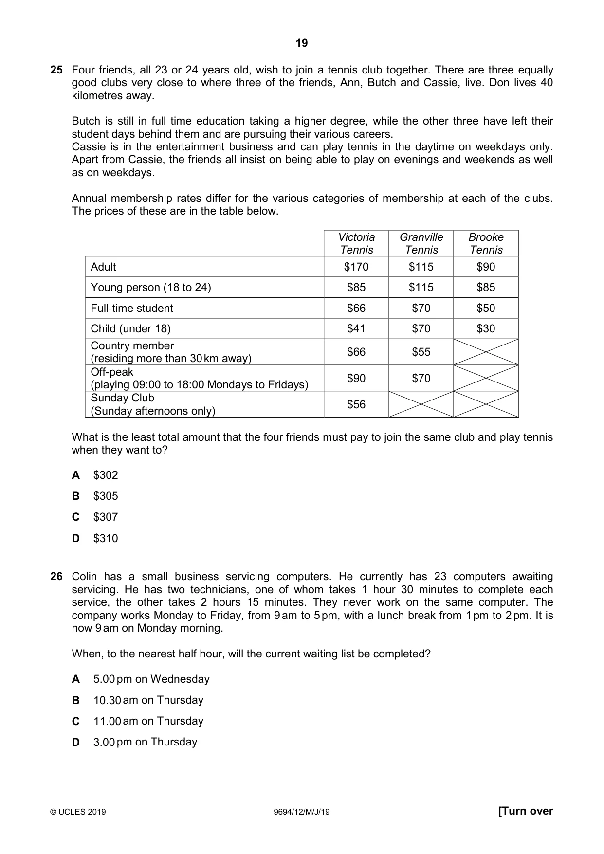 Cambridge A Level Thinking Skills 9694 2019 May/June Paper 1 · Variant 2 question paper, page 19 of 24
