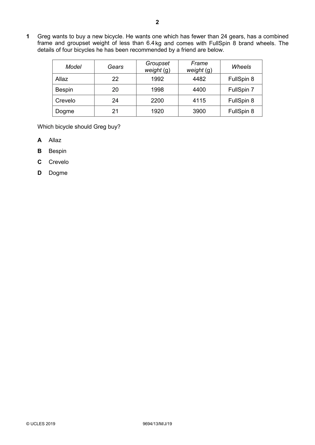 Cambridge A Level Thinking Skills 9694 2019 May/June Paper 1 · Variant 3 question paper, page 2 of 20