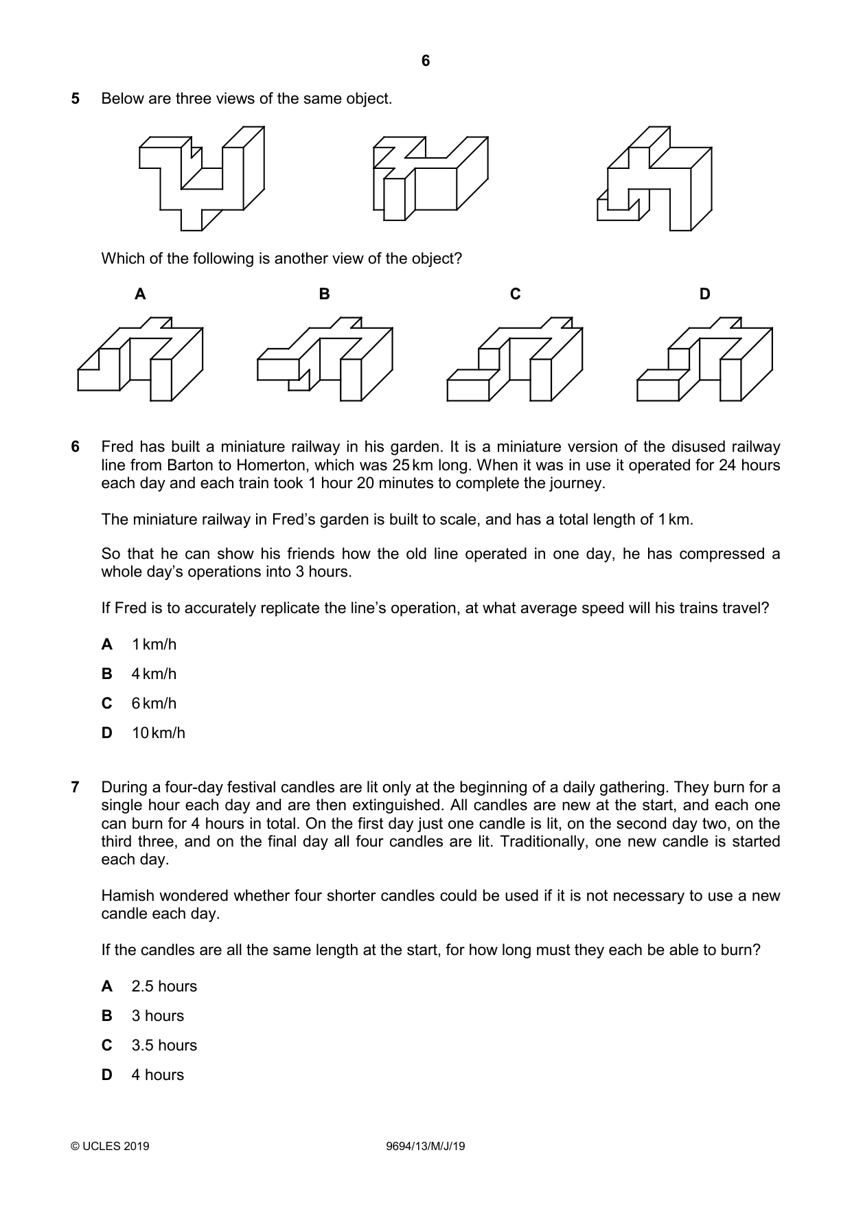 Cambridge A Level Thinking Skills 9694 2019 May/June Paper 1 · Variant 3 question paper, page 6 of 20