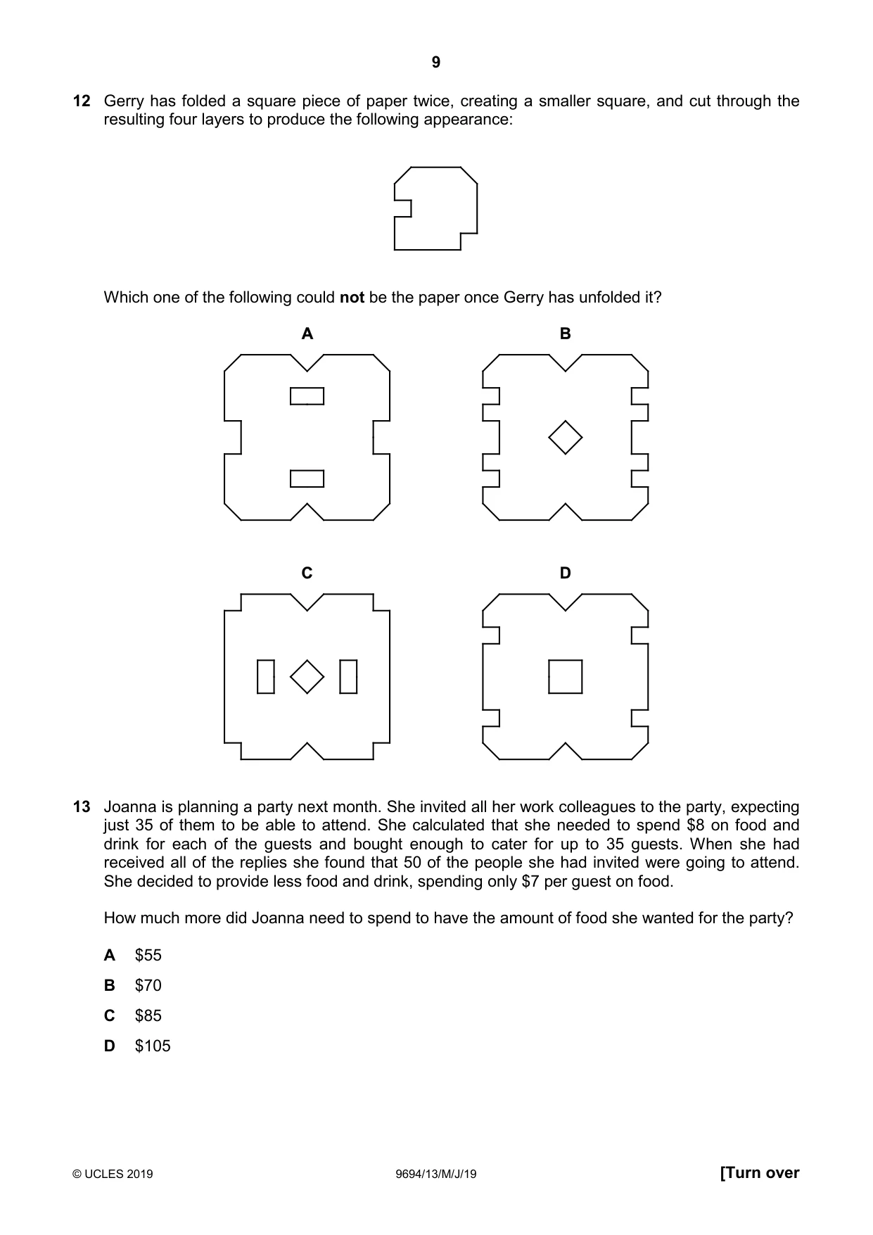 Cambridge A Level Thinking Skills 9694 2019 May/June Paper 1 · Variant 3 question paper, page 9 of 20