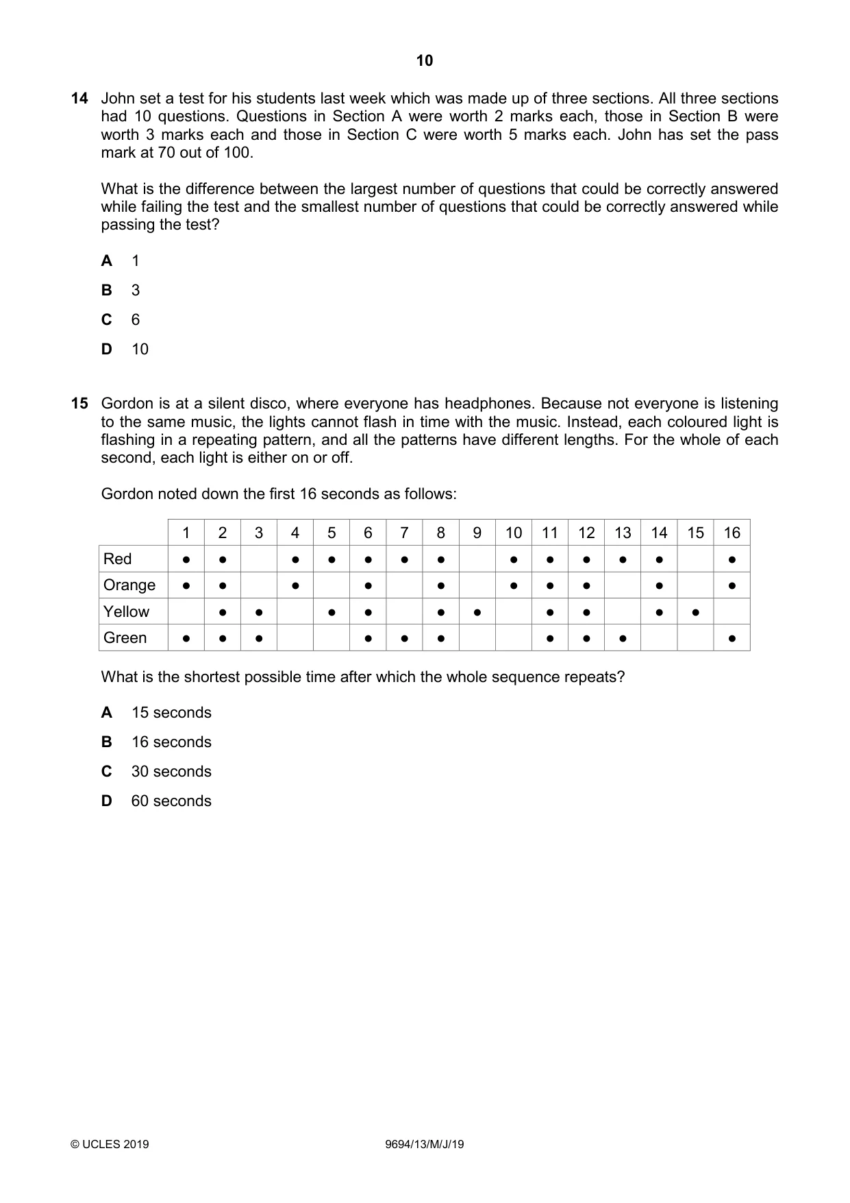 Cambridge A Level Thinking Skills 9694 2019 May/June Paper 1 · Variant 3 question paper, page 10 of 20