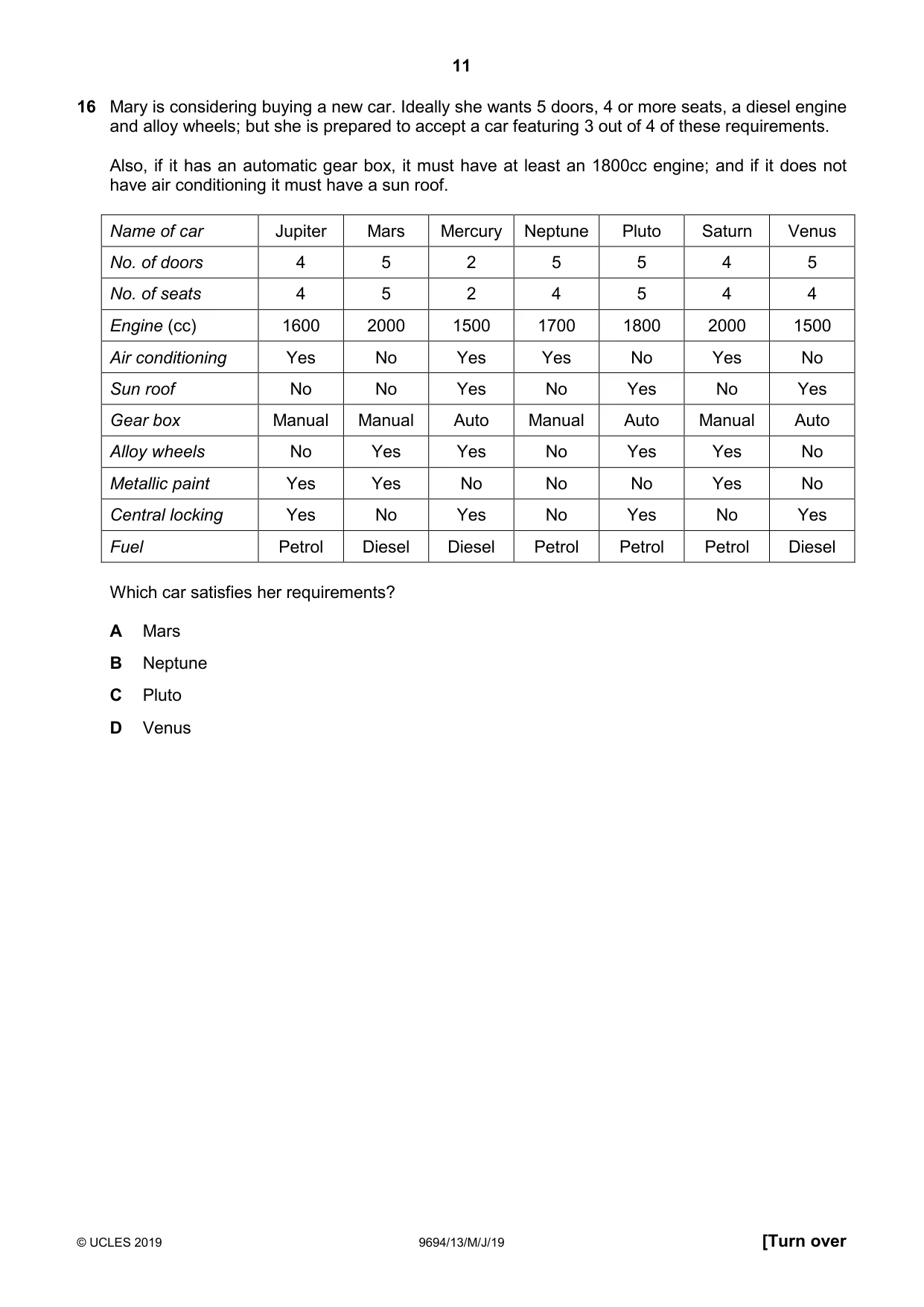 Cambridge A Level Thinking Skills 9694 2019 May/June Paper 1 · Variant 3 question paper, page 11 of 20