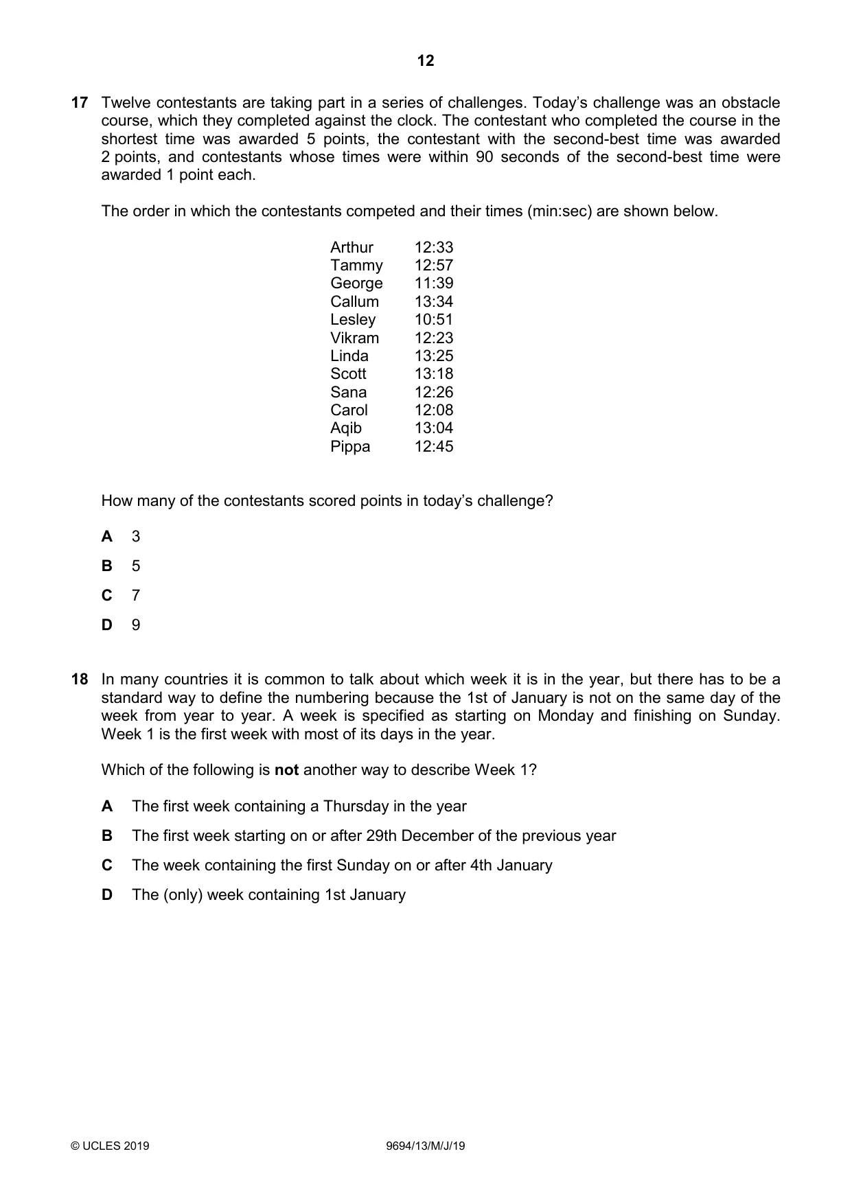 Cambridge A Level Thinking Skills 9694 2019 May/June Paper 1 · Variant 3 question paper, page 12 of 20