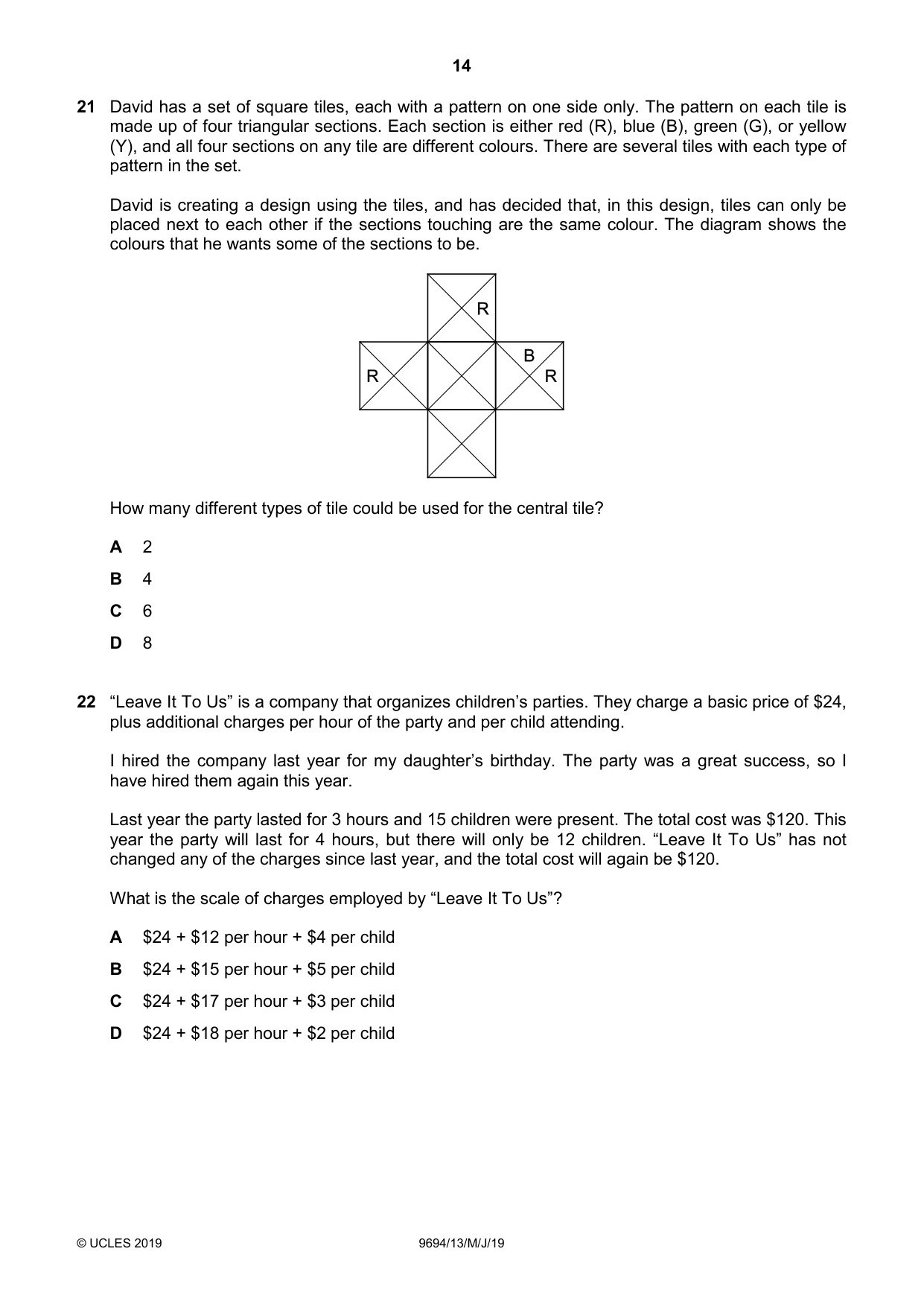 Cambridge A Level Thinking Skills 9694 2019 May/June Paper 1 · Variant 3 question paper, page 14 of 20