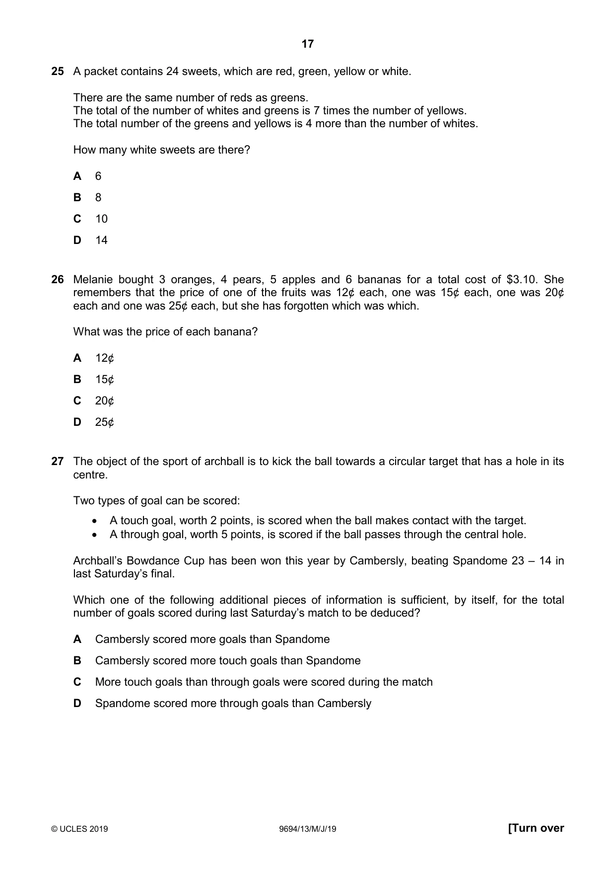 Cambridge A Level Thinking Skills 9694 2019 May/June Paper 1 · Variant 3 question paper, page 17 of 20