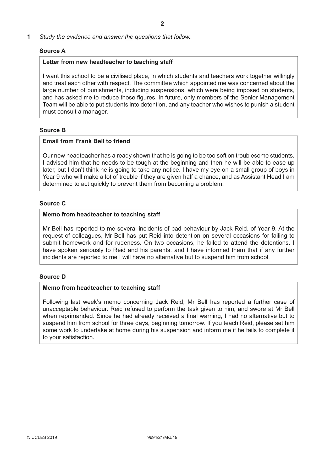 Cambridge A Level Thinking Skills 9694 2019 May/June Paper 2 · Variant 1 question paper, page 2 of 8