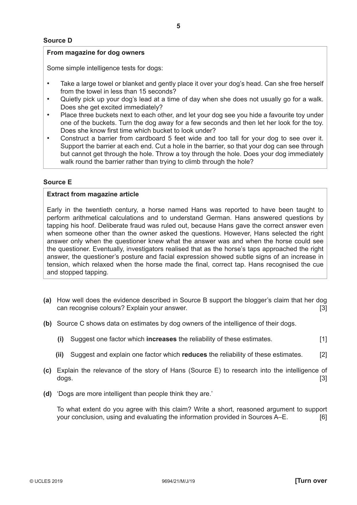 Cambridge A Level Thinking Skills 9694 2019 May/June Paper 2 · Variant 1 question paper, page 5 of 8