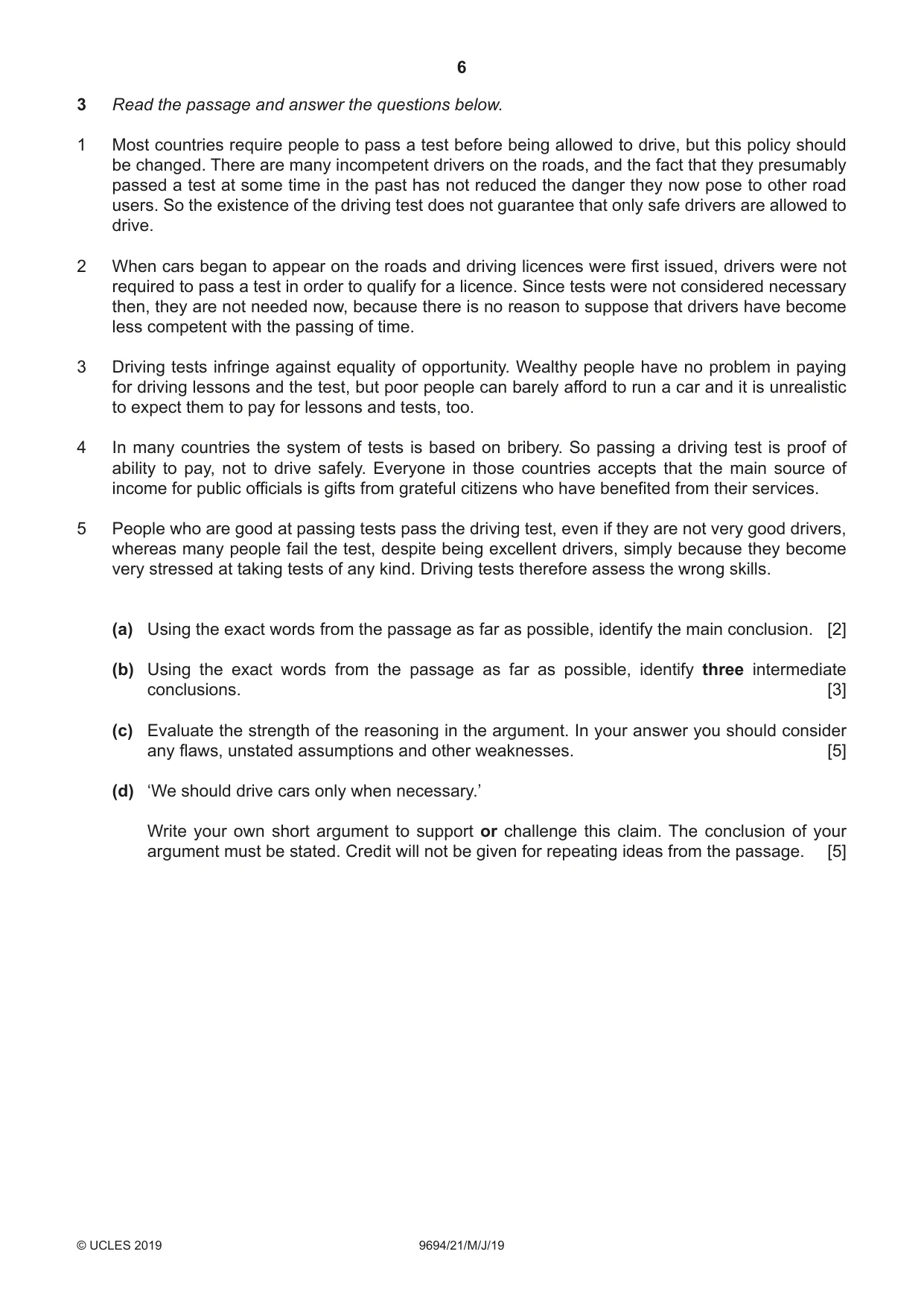 Cambridge A Level Thinking Skills 9694 2019 May/June Paper 2 · Variant 1 question paper, page 6 of 8