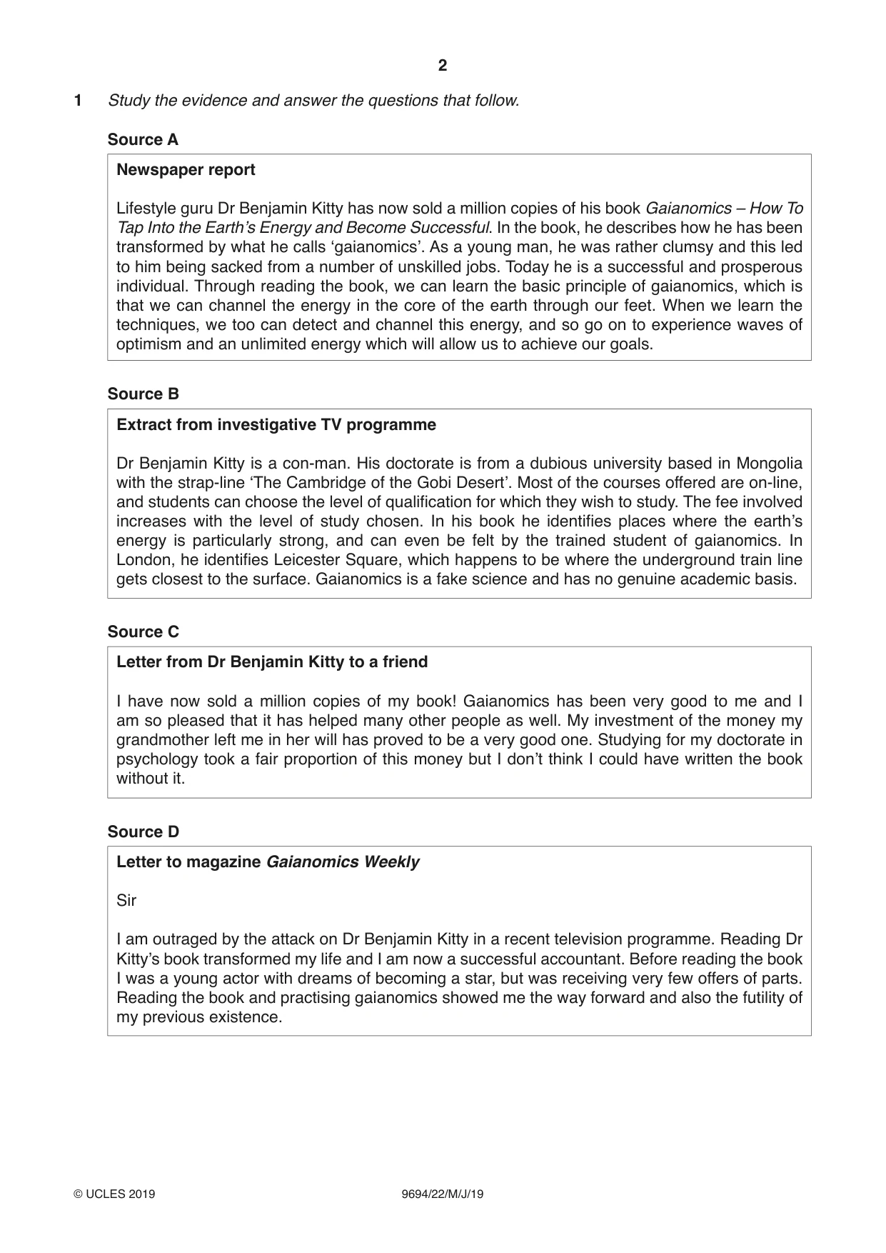 Cambridge A Level Thinking Skills 9694 2019 May/June Paper 2 · Variant 2 question paper, page 2 of 8