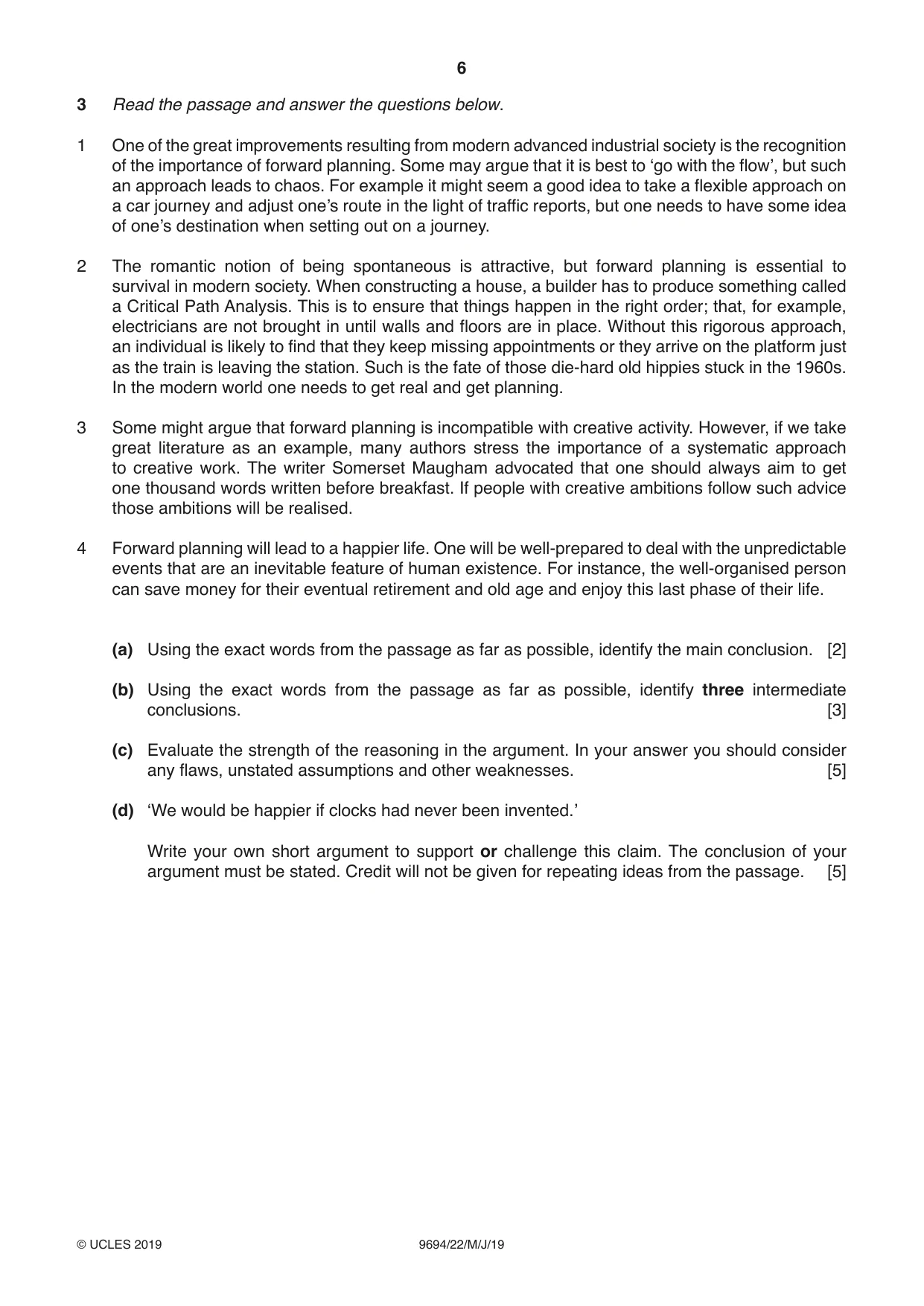Cambridge A Level Thinking Skills 9694 2019 May/June Paper 2 · Variant 2 question paper, page 6 of 8