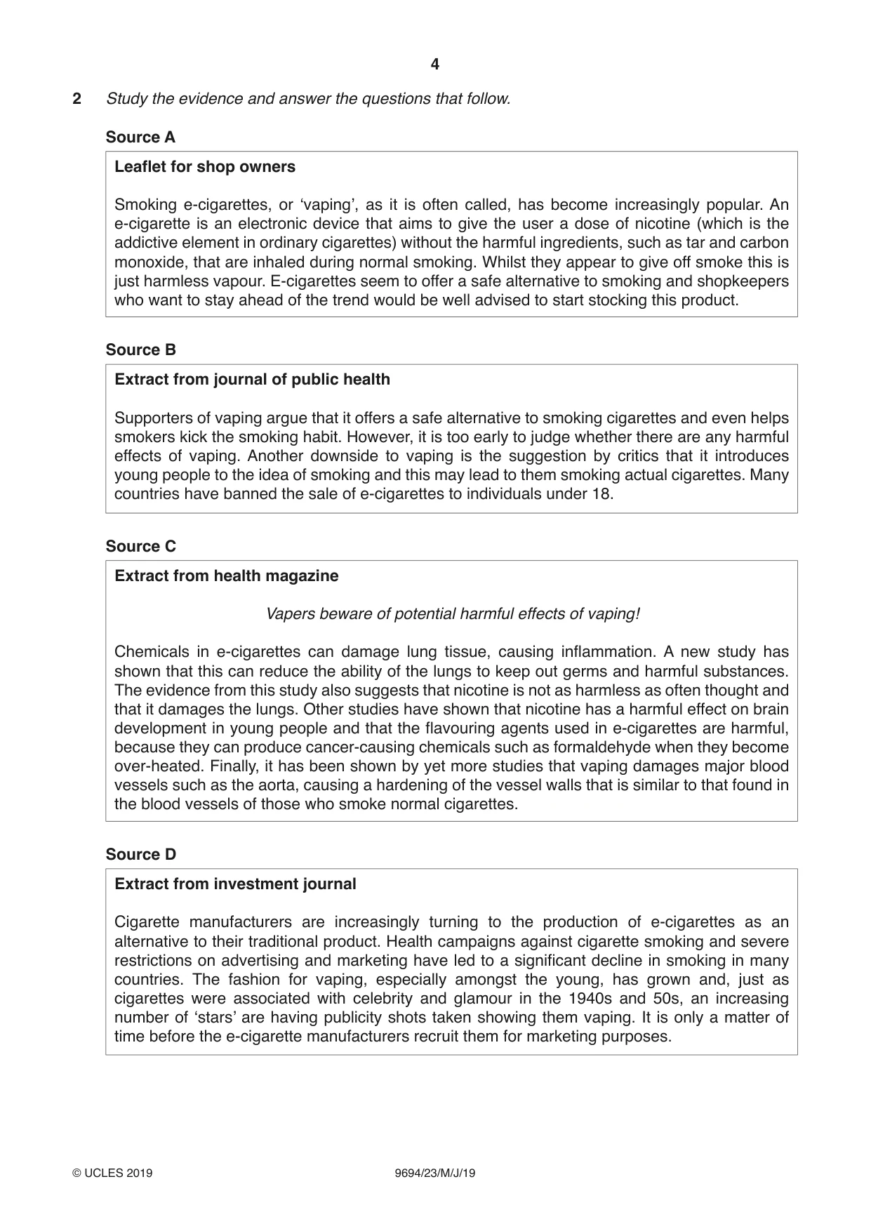 Cambridge A Level Thinking Skills 9694 2019 May/June Paper 2 · Variant 3 question paper, page 4 of 8