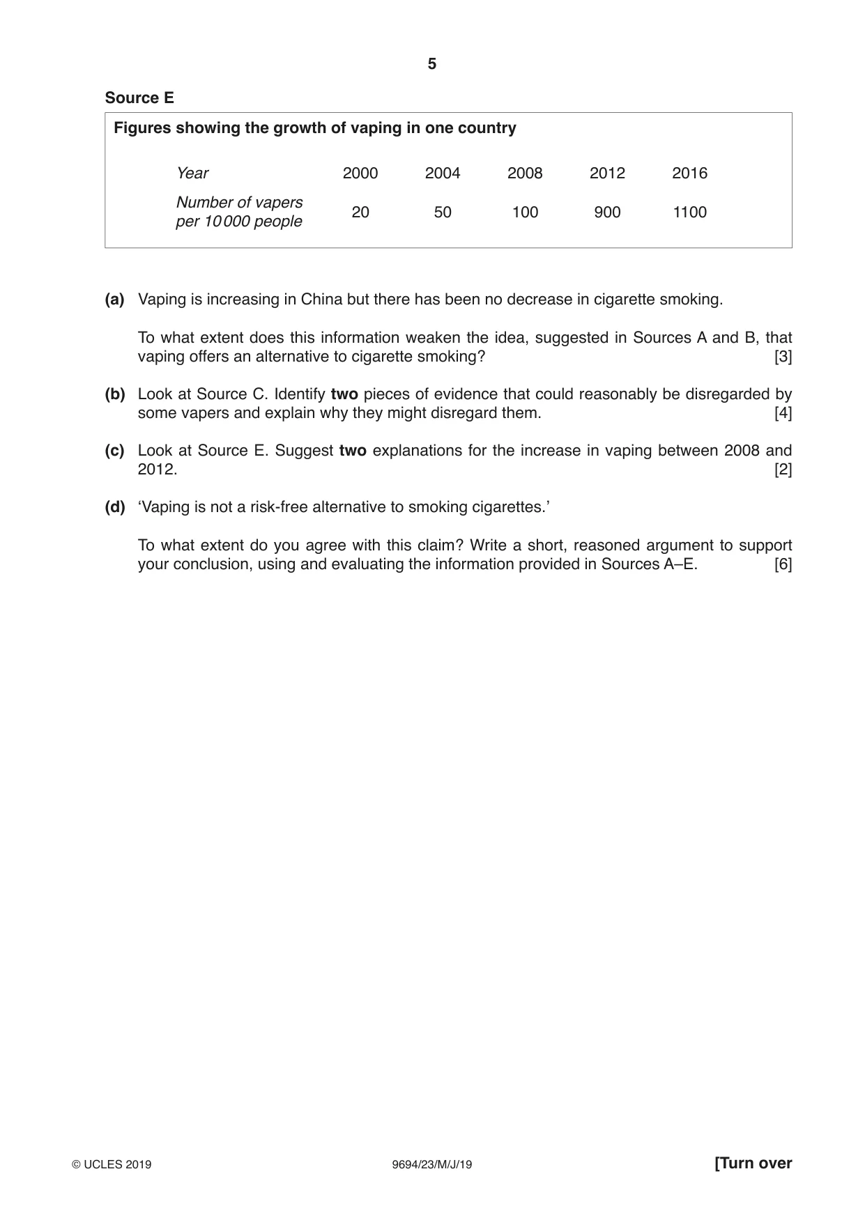 Cambridge A Level Thinking Skills 9694 2019 May/June Paper 2 · Variant 3 question paper, page 5 of 8