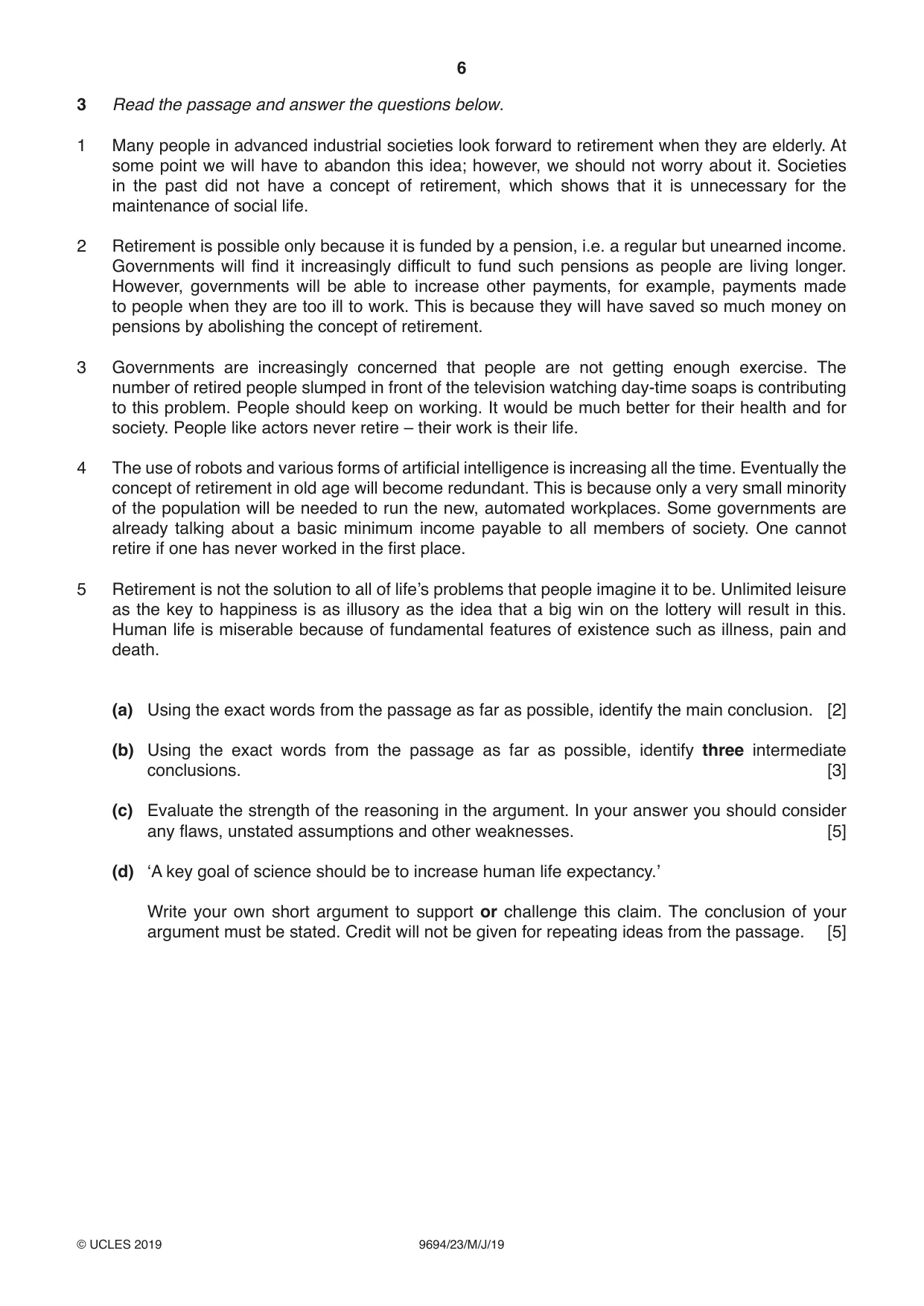 Cambridge A Level Thinking Skills 9694 2019 May/June Paper 2 · Variant 3 question paper, page 6 of 8