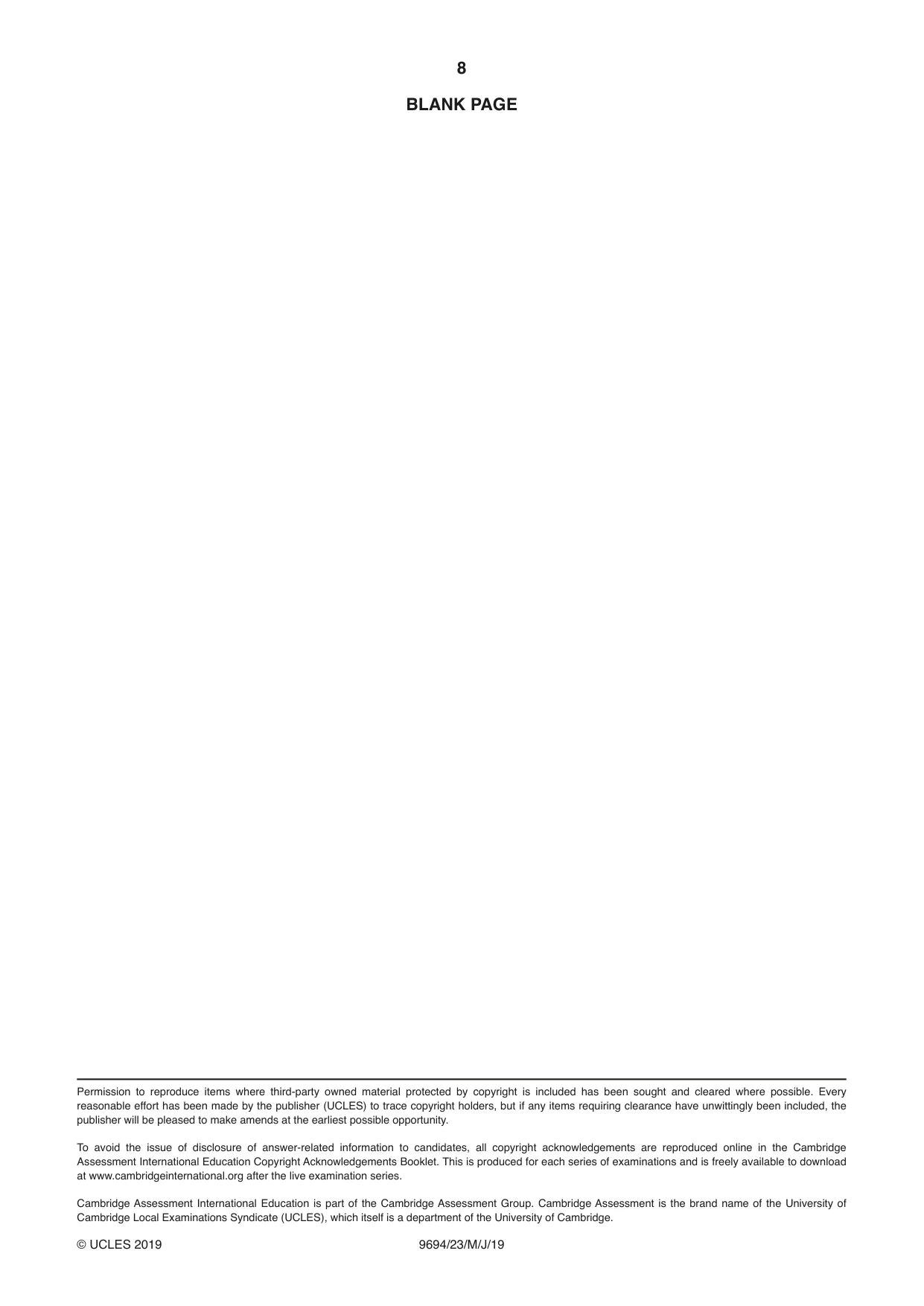 Cambridge A Level Thinking Skills 9694 2019 May/June Paper 2 · Variant 3 question paper, page 8 of 8