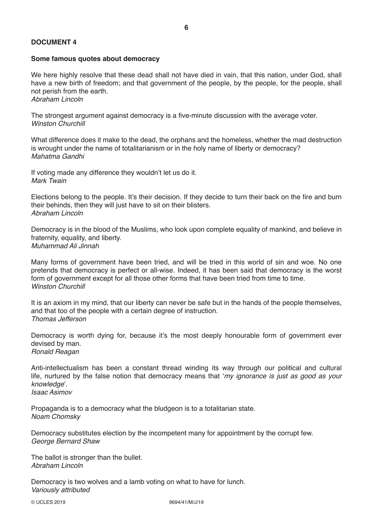 Cambridge A Level Thinking Skills 9694 2019 May/June Paper 4 · Variant 1 question paper, page 6 of 8