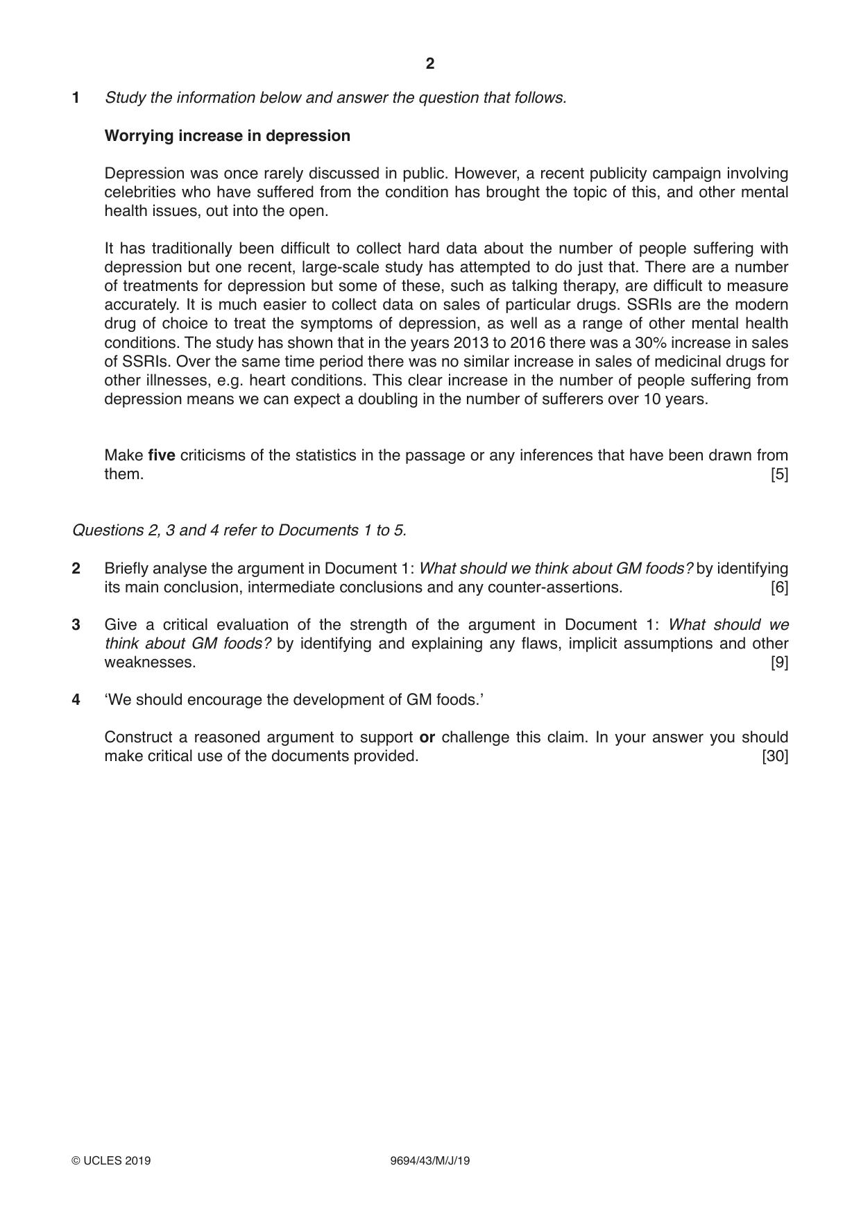 Cambridge A Level Thinking Skills 9694 2019 May/June Paper 4 · Variant 3 question paper, page 2 of 8